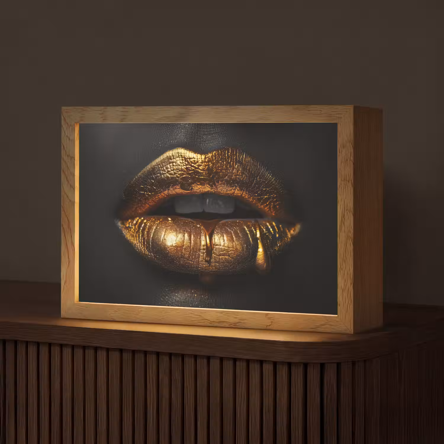 Lippen - Goud - Abstract - Zwart - Aesthetic Light Box met kabel (Tafellamp) klein -z3d_website
