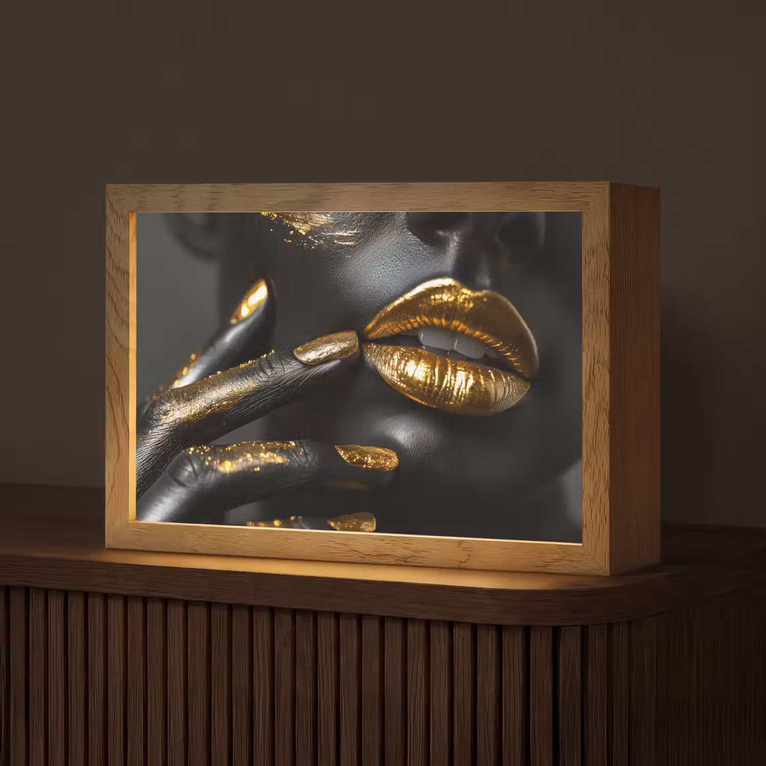 Lippen - Goud - Abstract - Zwart - Vrouw Light Box met kabel (Tafellamp) klein -z3d_website