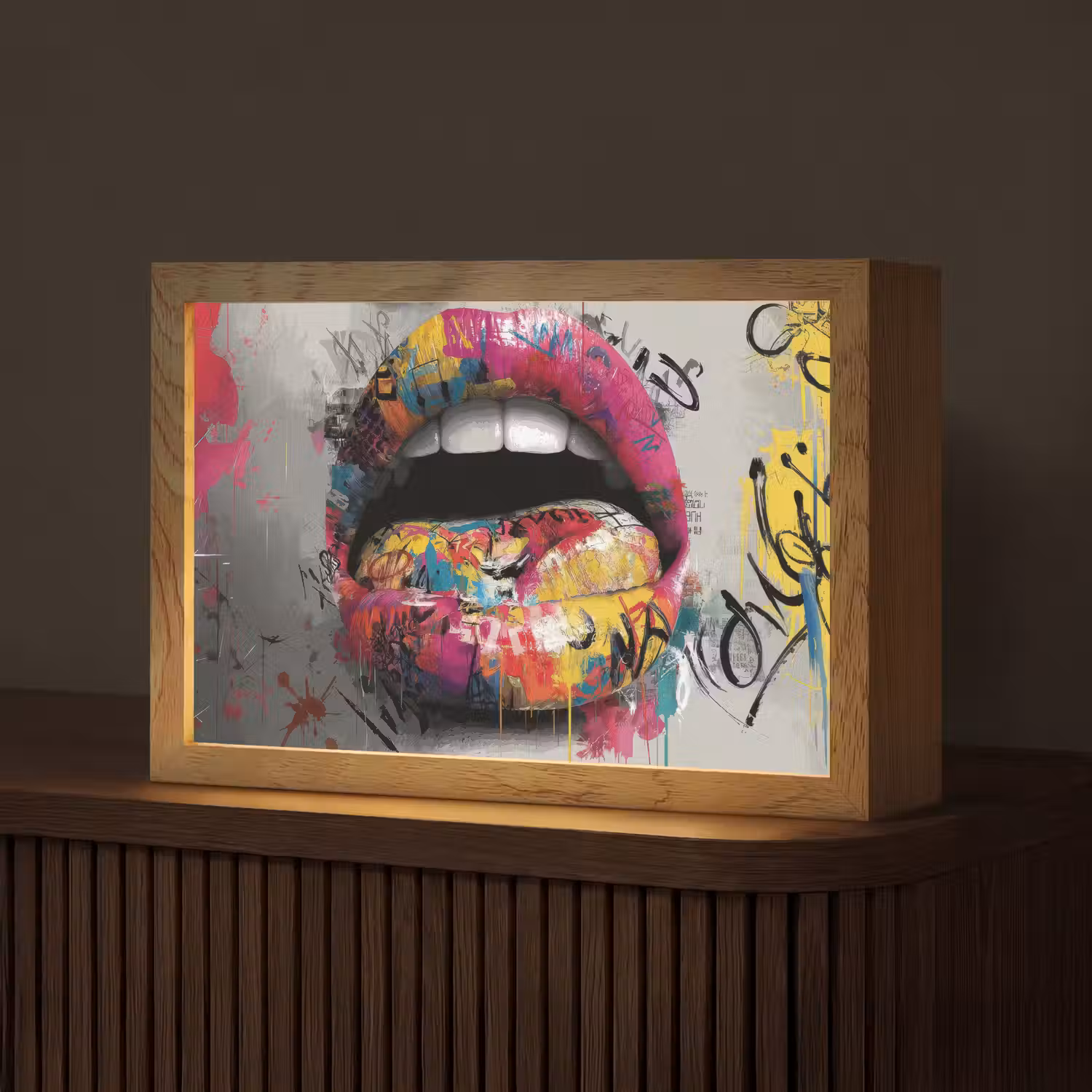 Lippen - Graffiti - Expressief Light Box met kabel (Tafellamp) klein -z3d_website