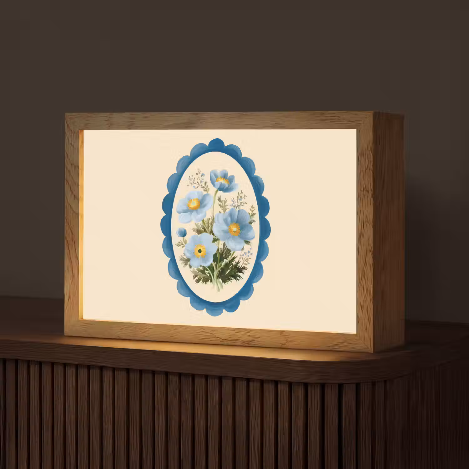 Lijst - Bloemen - Lichtblauw - Illustratie Light Box met kabel (Tafellamp) klein -z3d_website