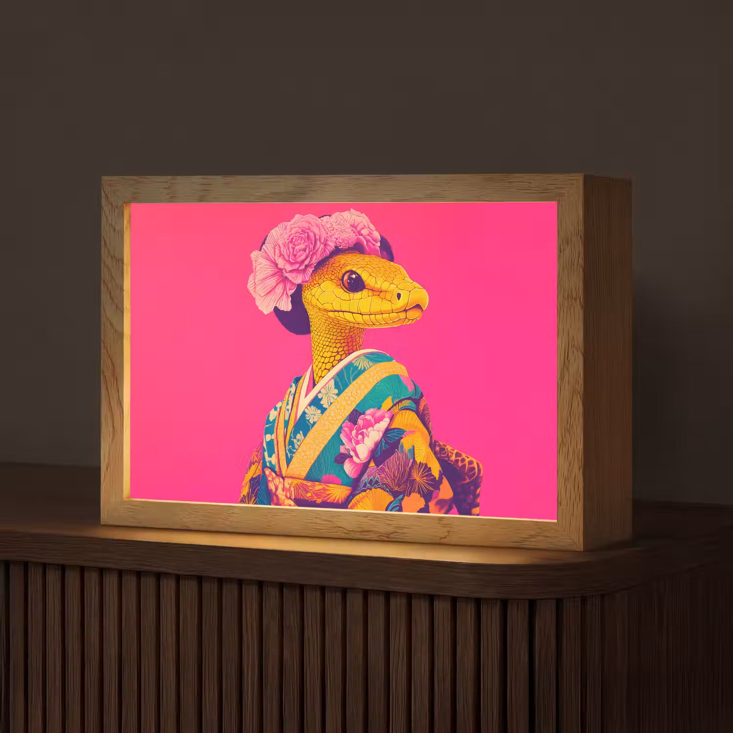 Hagedis - Bloemen - Roze - Kimono Light Box met kabel (Tafellamp) klein -z3d_website