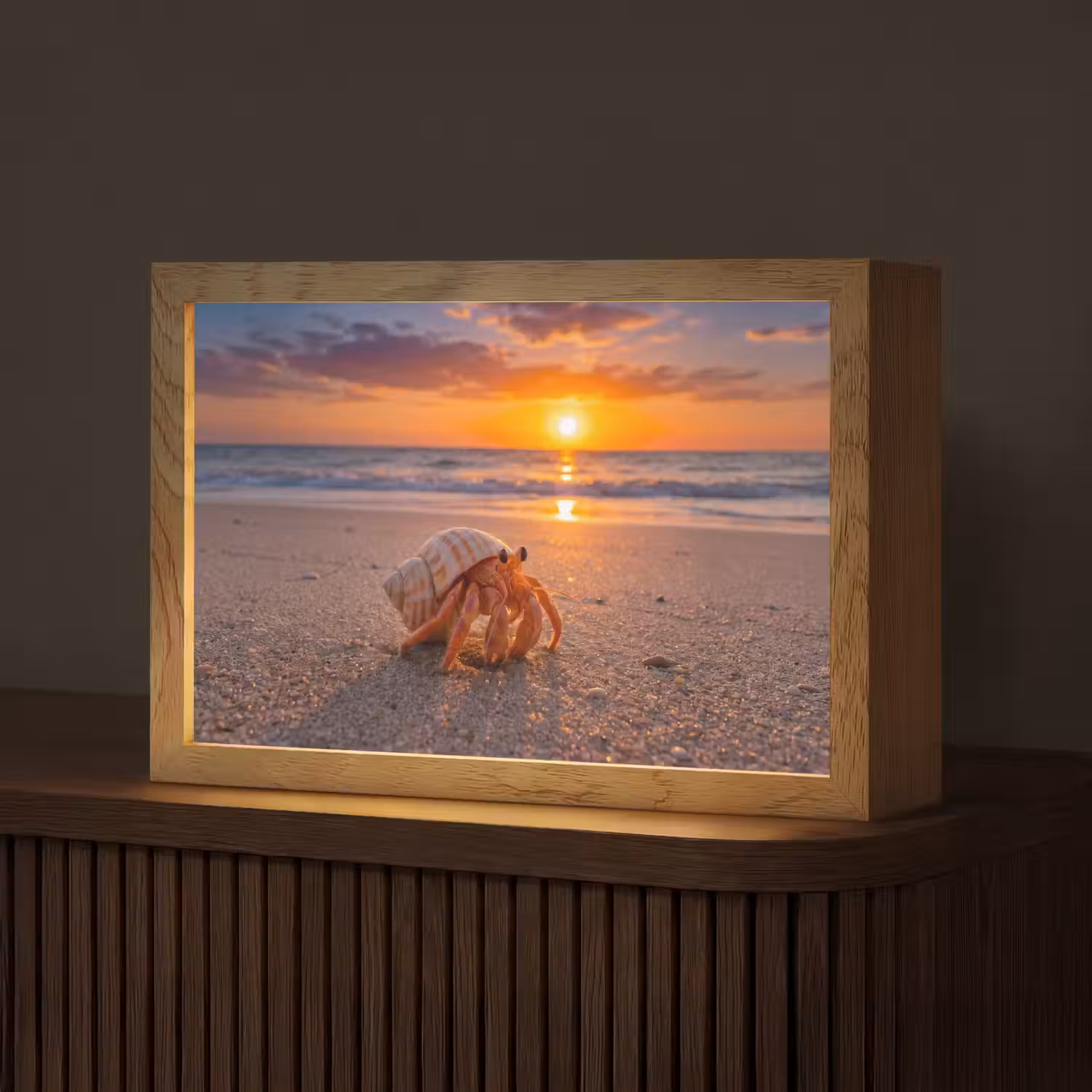 Kreeft - Strand - Natuur - Zonsondergang - Oranje Light Box met kabel (Tafellamp) klein -z3d_website