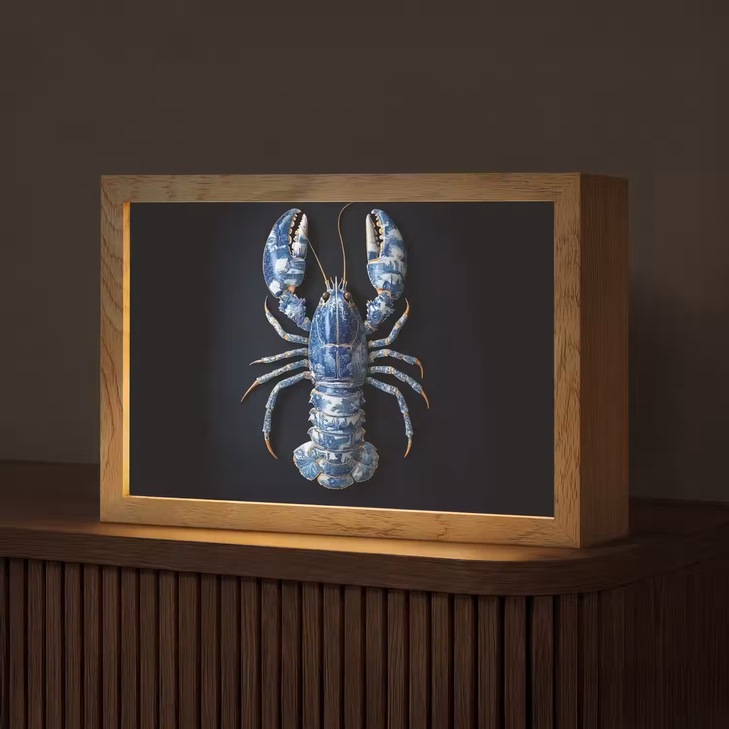 Kreeft - Delftsblauw - Schild - Stoer Light Box met kabel (Tafellamp) klein -z3d_website