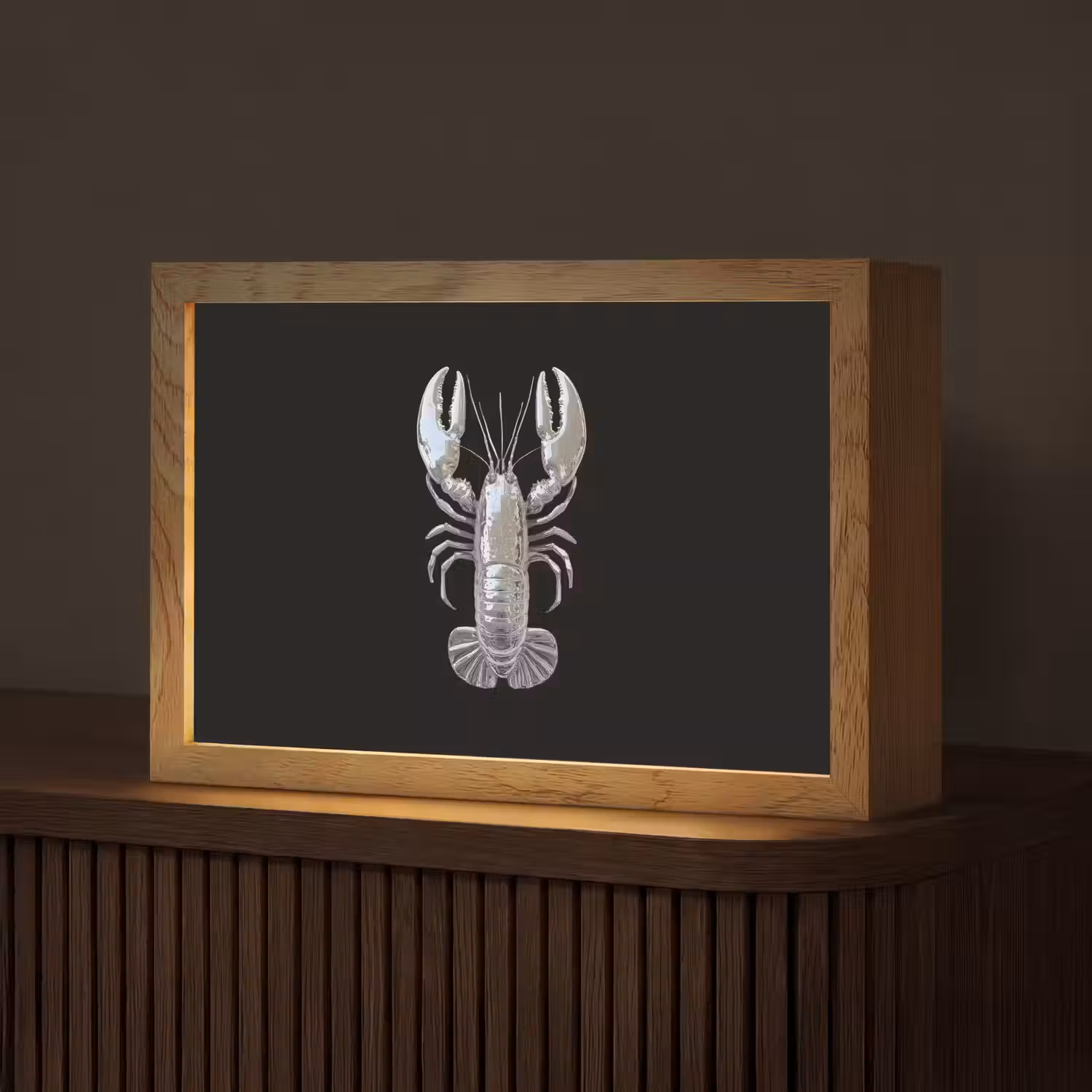 Kreeft - Zilver - Metallic - Luxe Light Box met kabel (Tafellamp) klein -z3d_website