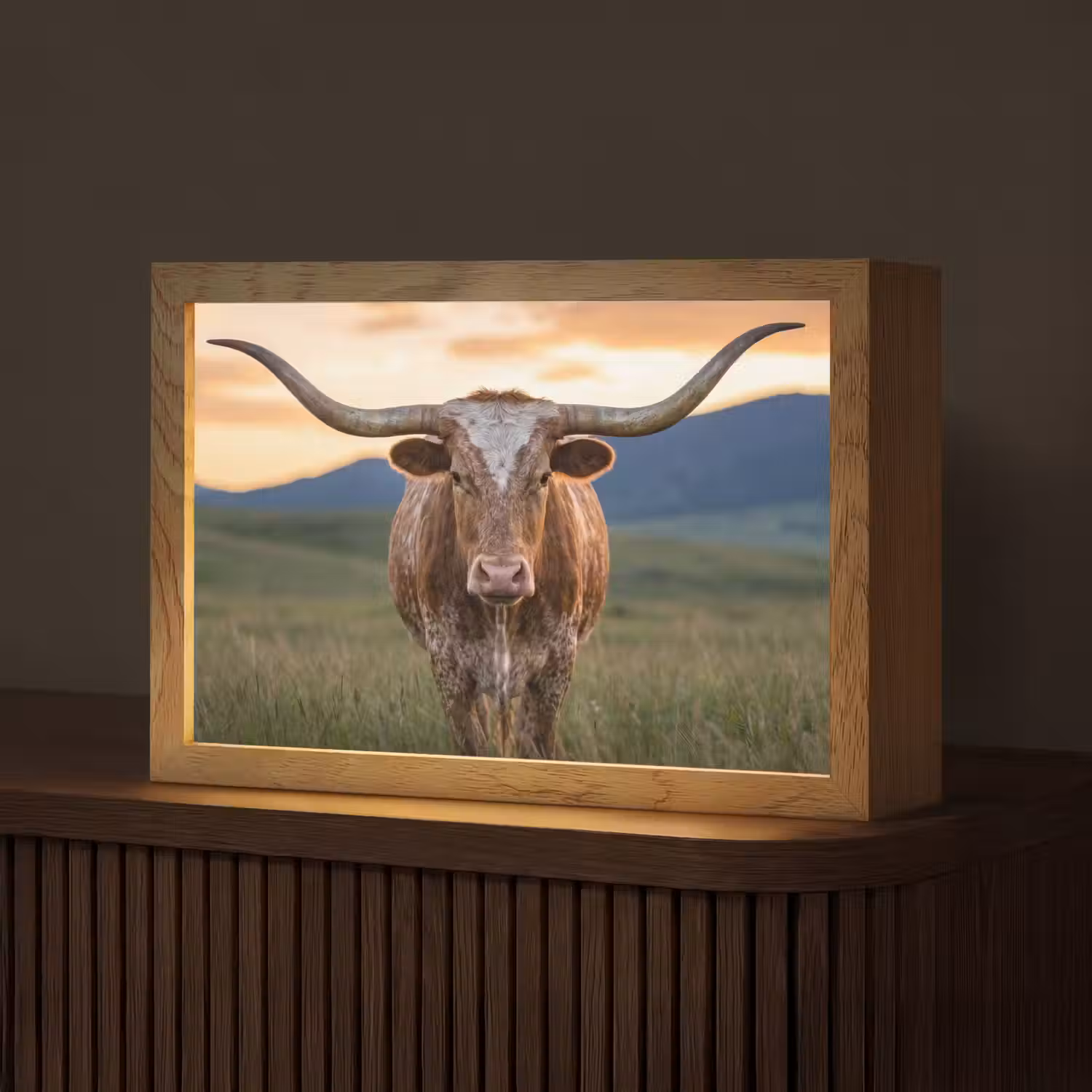 Longhorn - Landschap - Zonsondergang Light Box met kabel (Tafellamp) klein -z3d_website