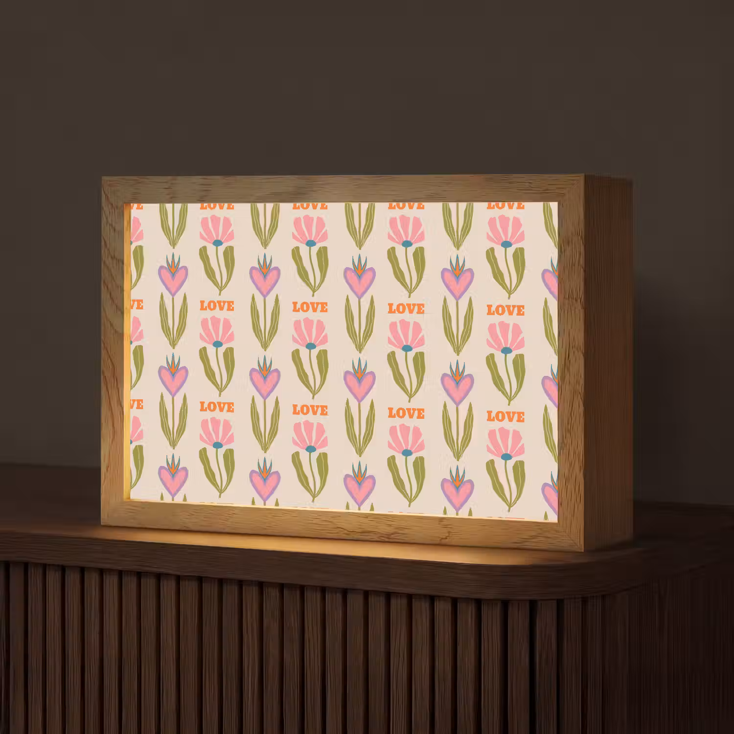 Love - Patroon - Bloemen - Hartjes Light Box met kabel (Tafellamp) klein 924 -z3d_website