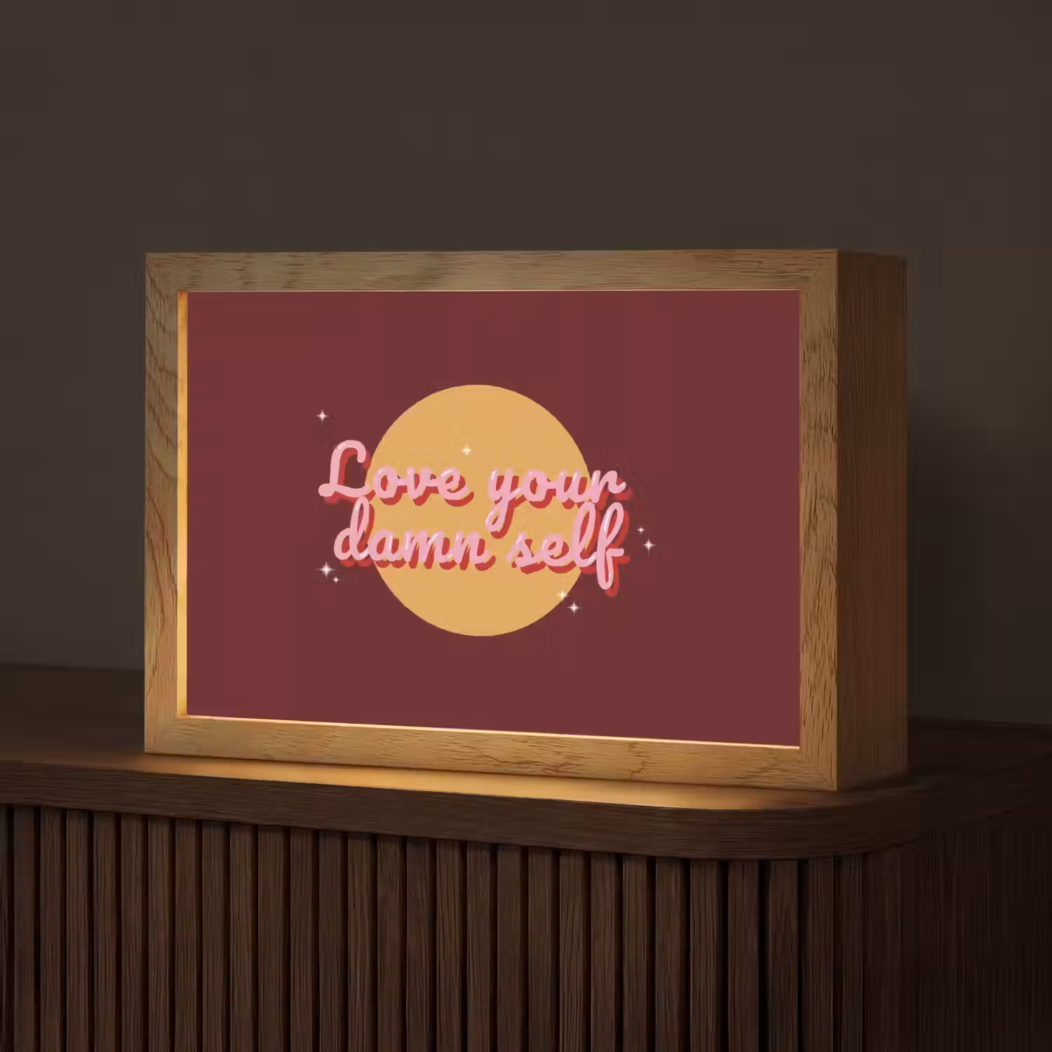 love your damn self - Cirkel - Glitter - Rood Light Box met kabel (Tafellamp) klein -z3d_website