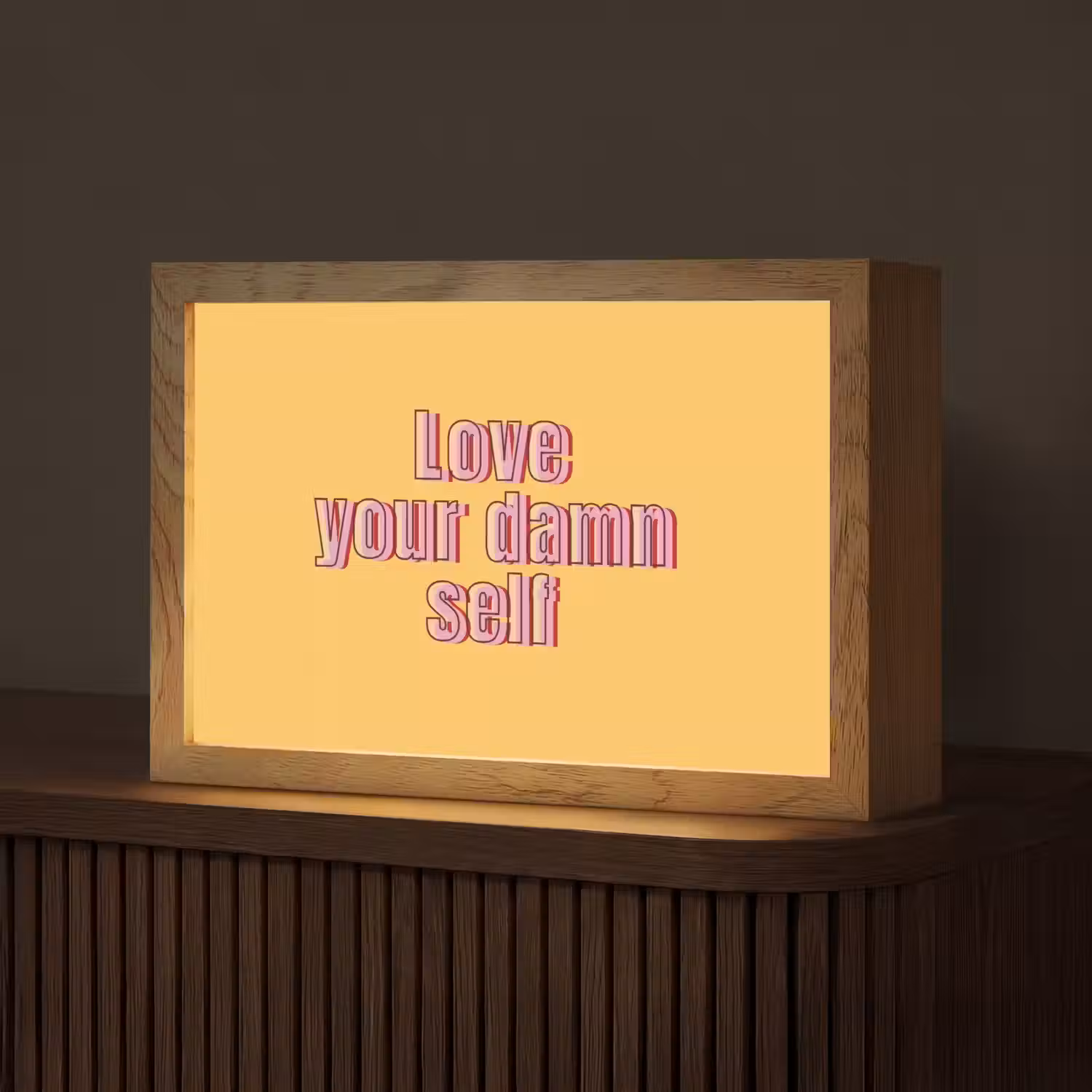 Love yourself - Roze - Geel Light Box met kabel (Tafellamp) klein -z3d_website