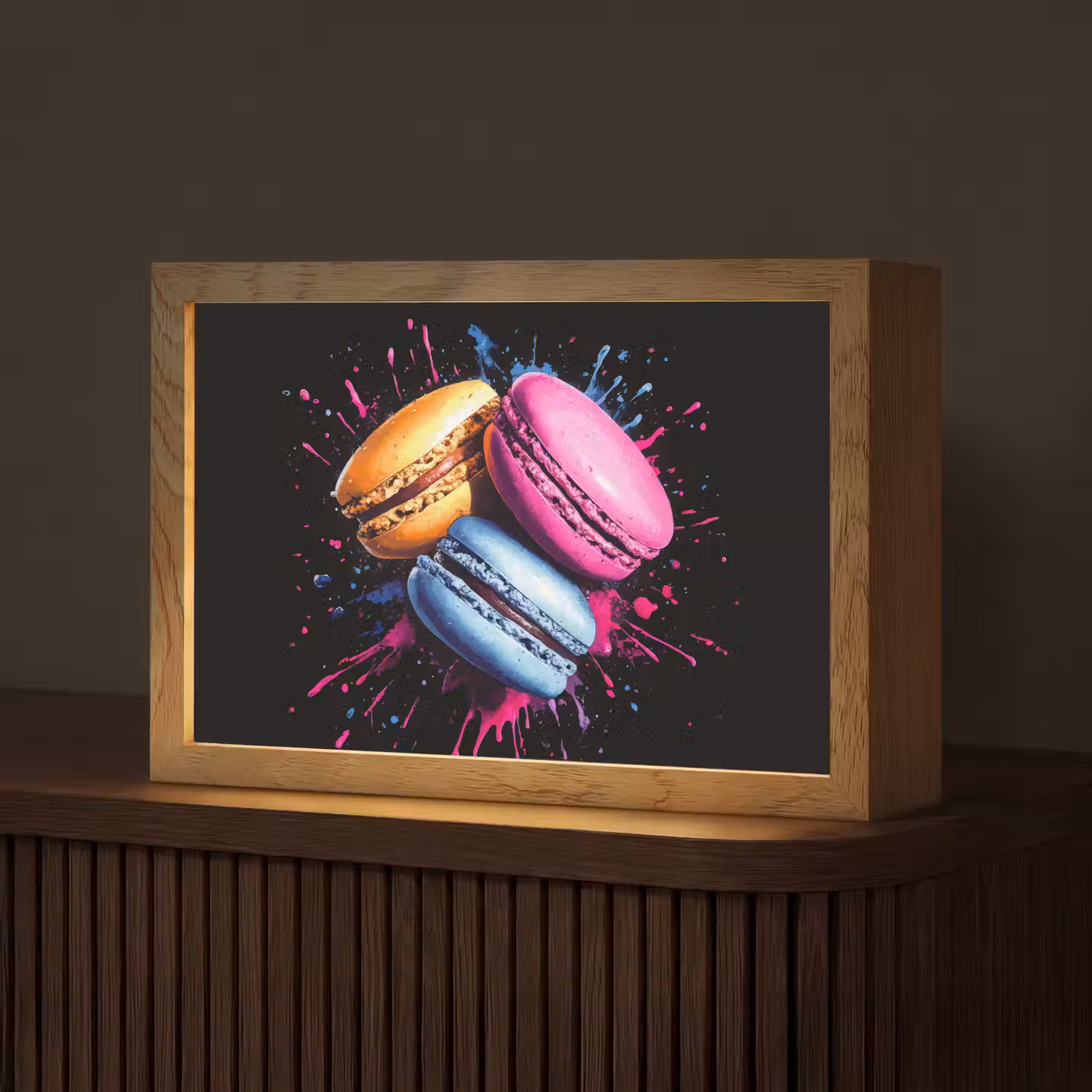 Macarons - Dessert - Graffiti - Kleurrijk - Roze - Blauw - Geel Light Box met kabel (Tafellamp) klein -z3d_website