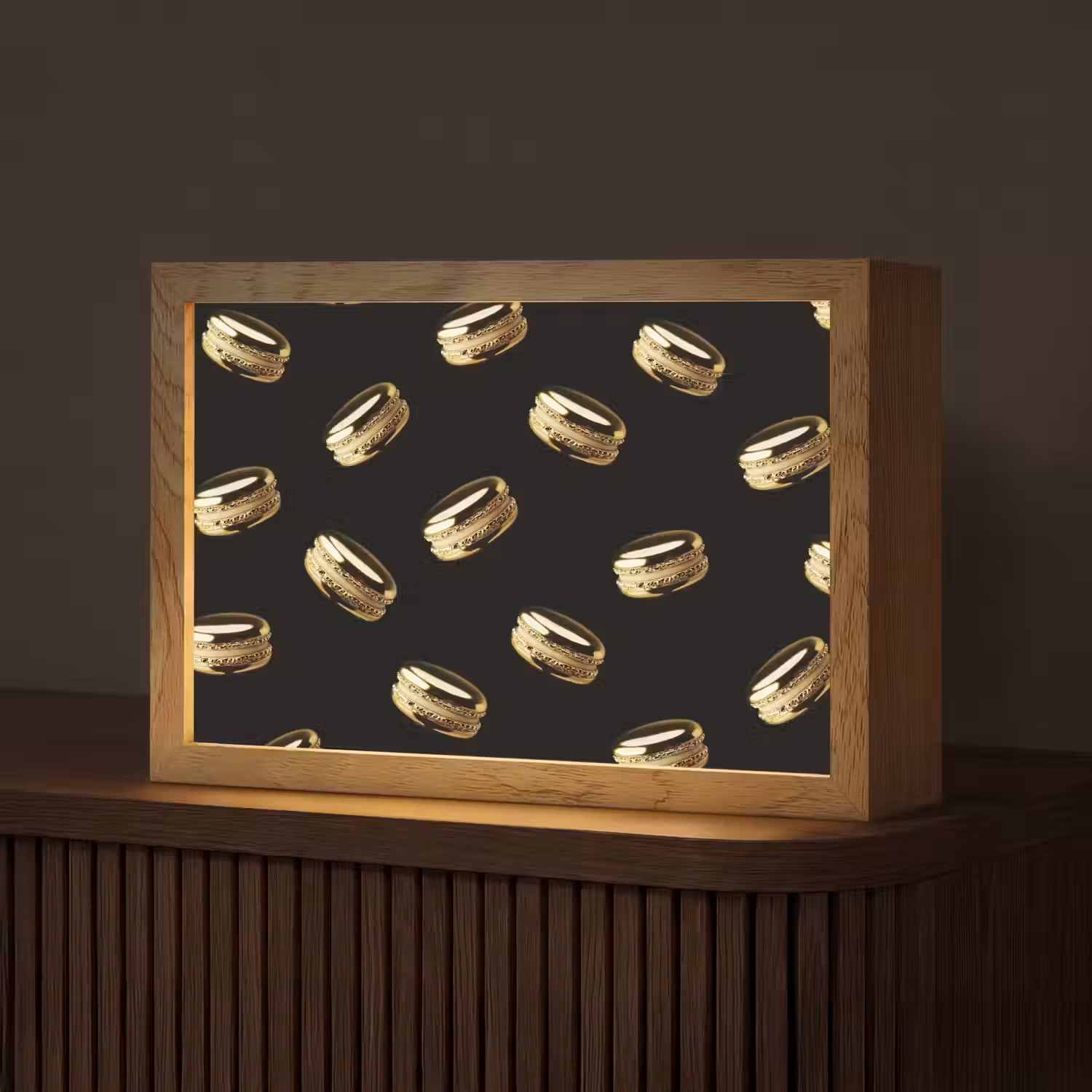 Macarons - Patroon - Goud - Zwart Light Box met kabel (Tafellamp) klein -z3d_website