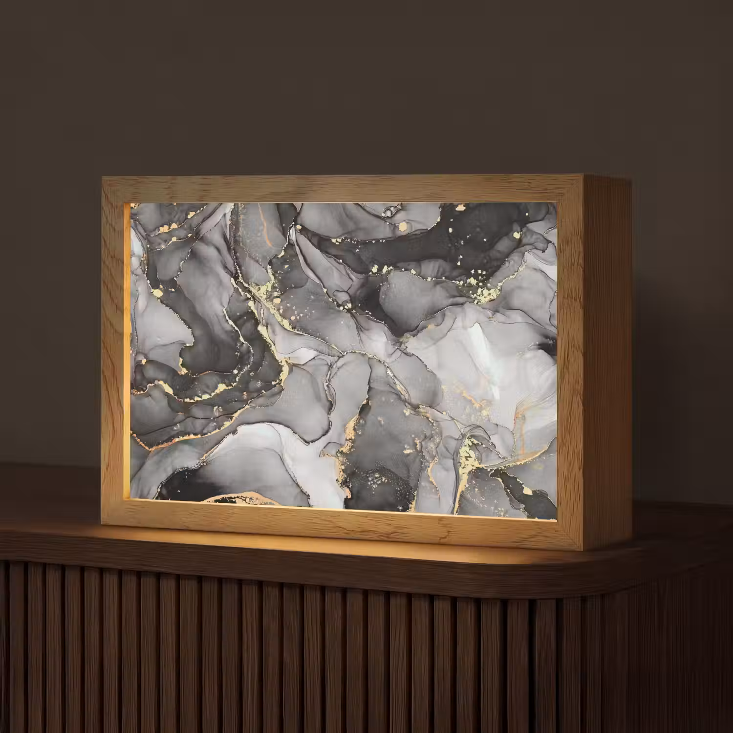 Marmer - Zwart - Goud - Grijs Light Box met kabel (Tafellamp) klein -z3d_website