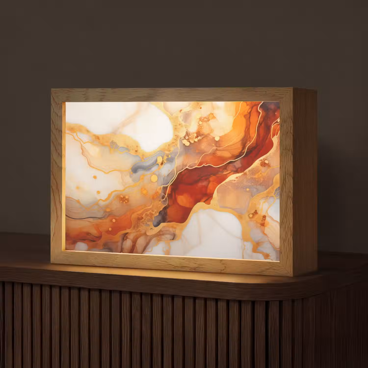 Marmer - Oranje - Goud - Modern - Abstract Light Box met kabel (Tafellamp) klein -z3d_website