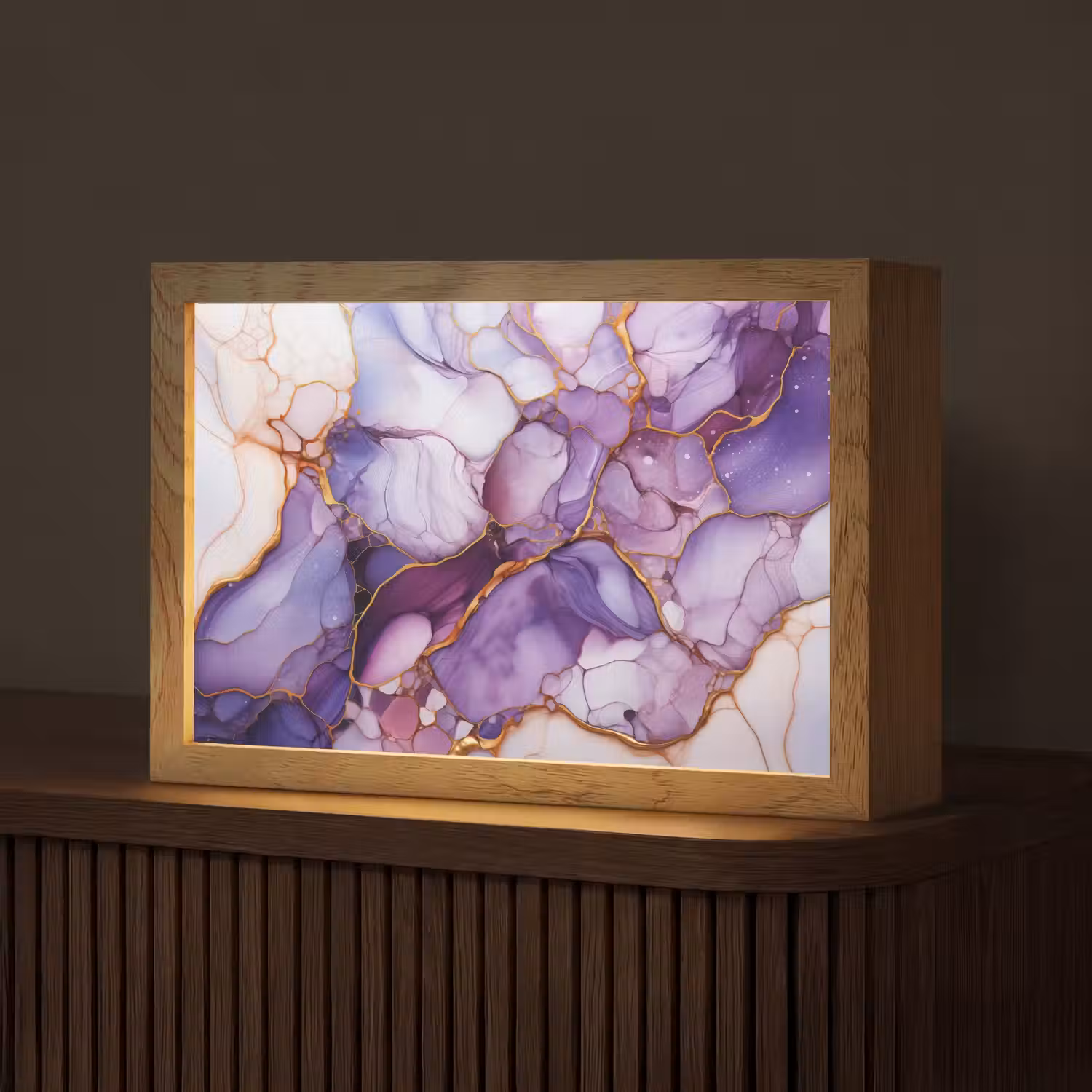Marmer - Paars - Lila - Goud Light Box met kabel (Tafellamp) klein -z3d_website