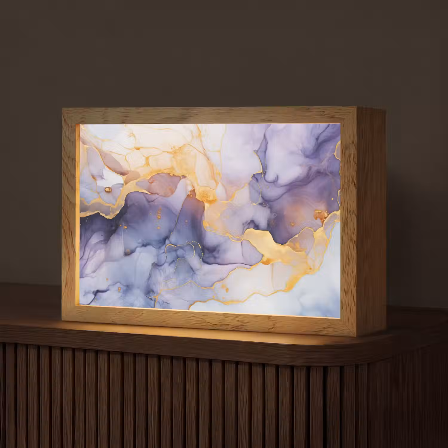 Marmer - Paars - Lila - Goud - Abstract Light Box met kabel (Tafellamp) klein -z3d_website