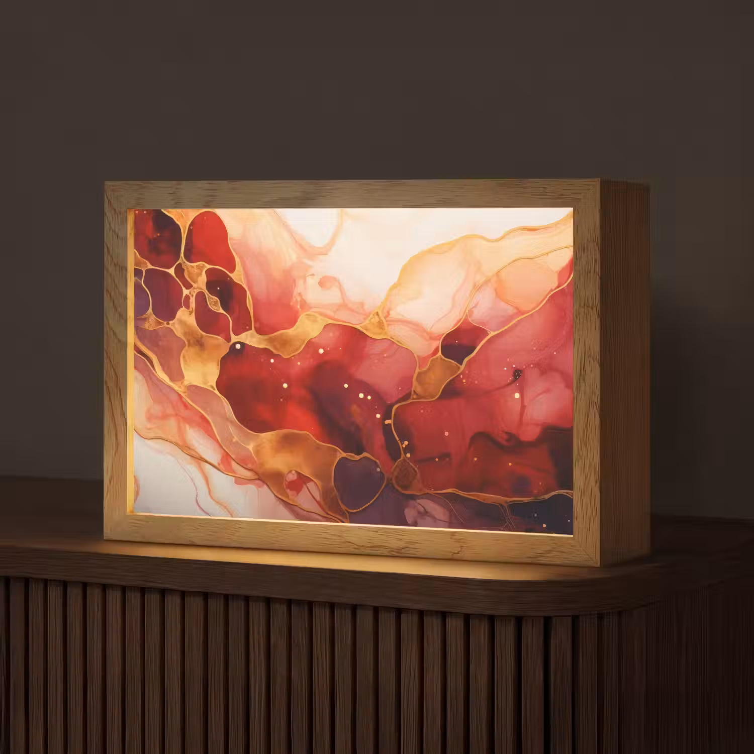Marmer - Rood - Goud - Modern - Abstract Light Box met kabel (Tafellamp) klein -z3d_website