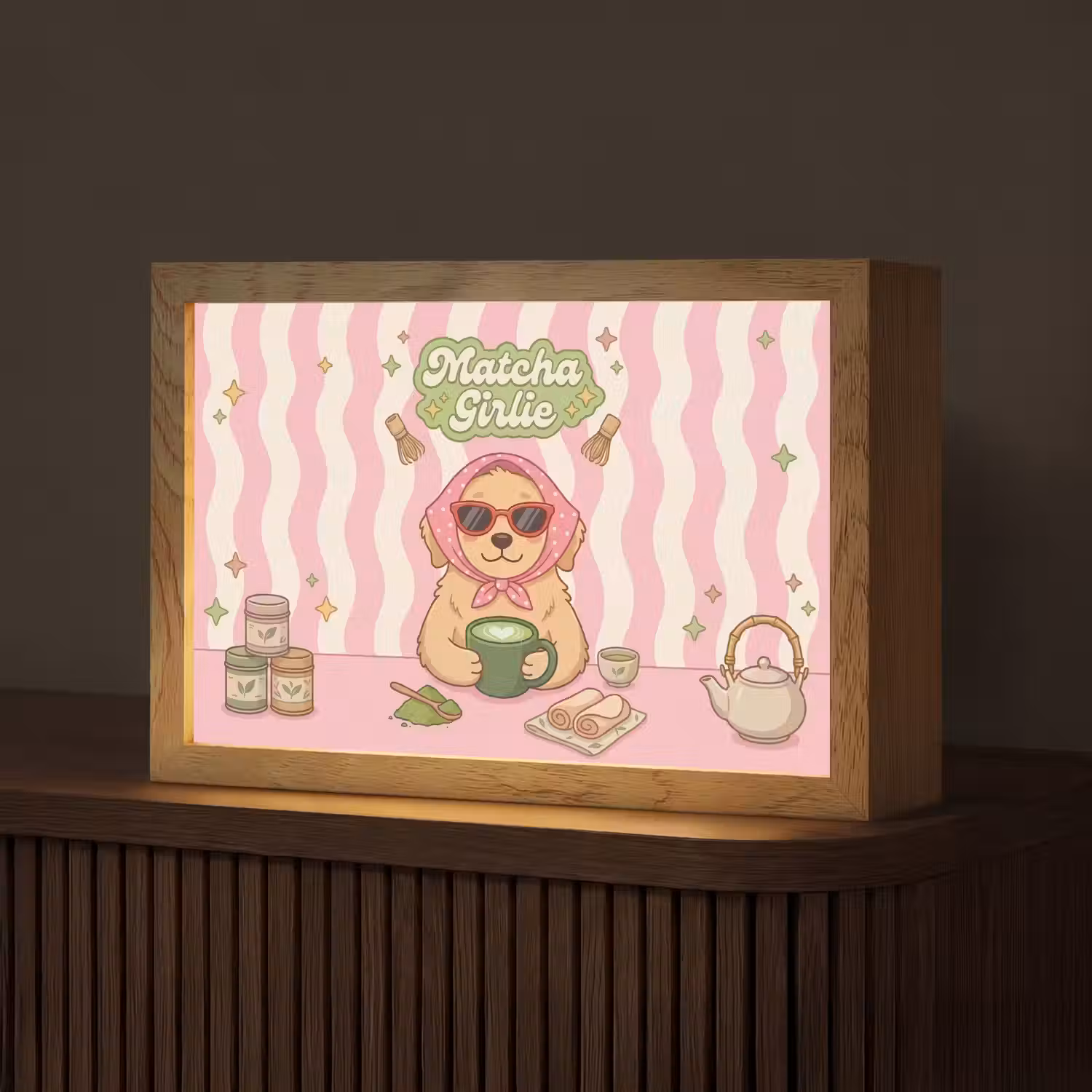 Matcha - Hond - Roze - Groen Light Box met kabel (Tafellamp) klein -z3d_website