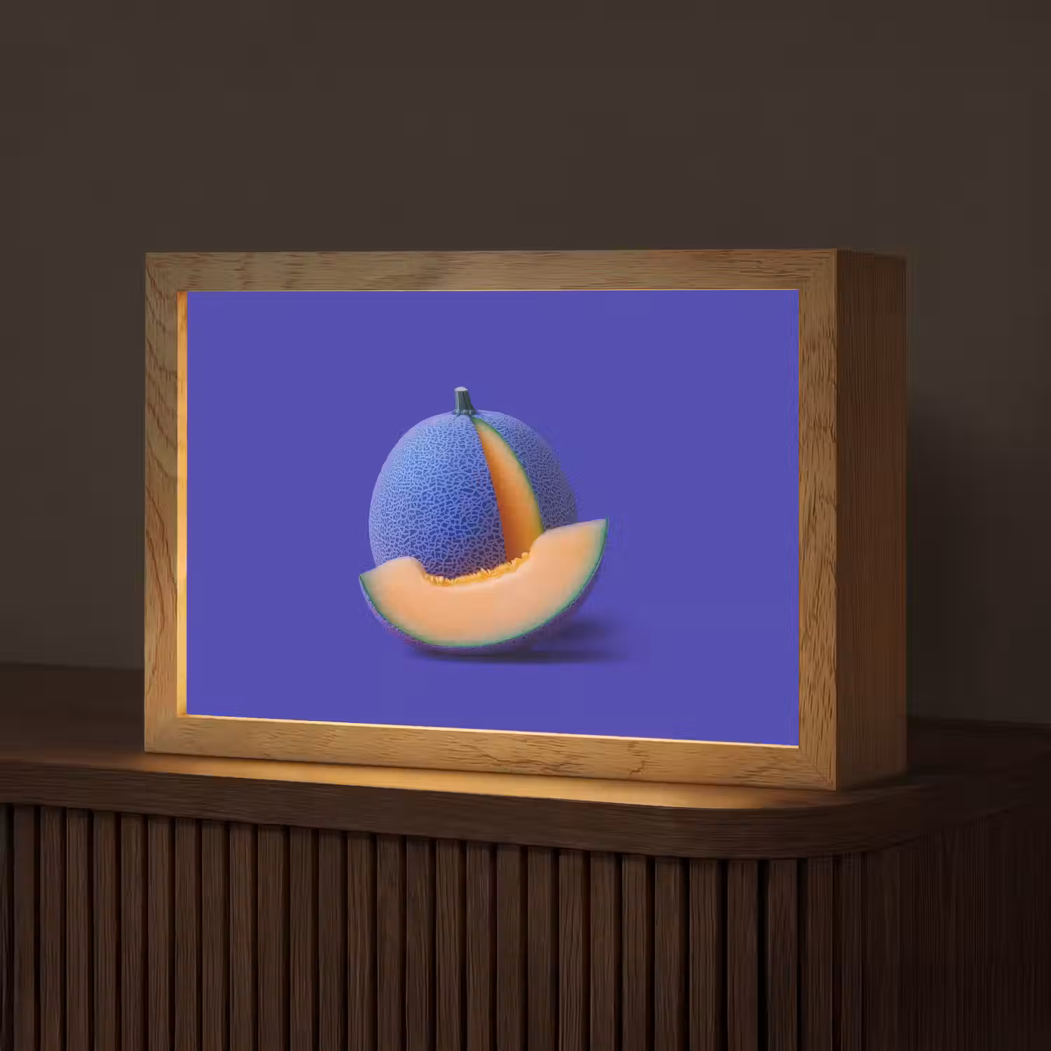 Meloen - Blauw - Oranje - Kunstzinnig Light Box met kabel (Tafellamp) klein -z3d_website