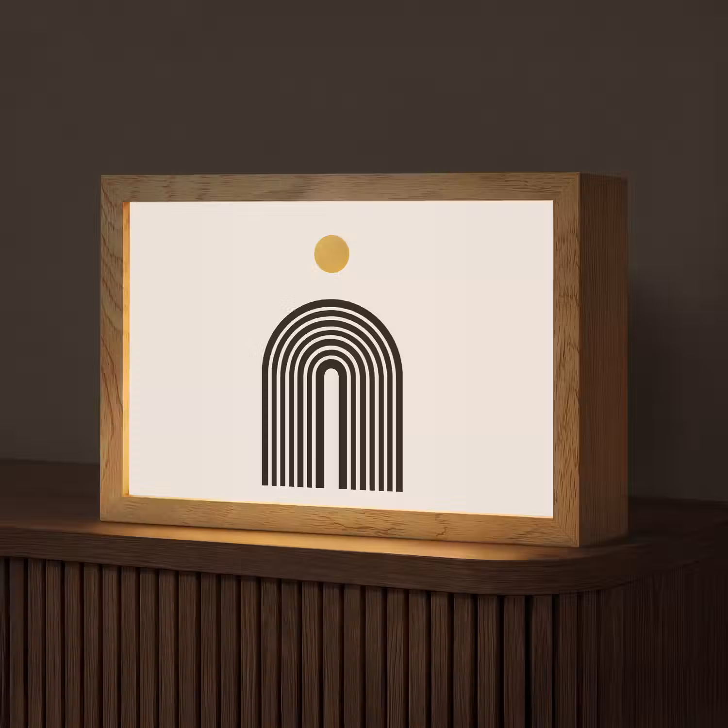 Minimalistisch - Zwarte boog - Gouden cirkel Light Box met kabel (Tafellamp) klein -z3d_website