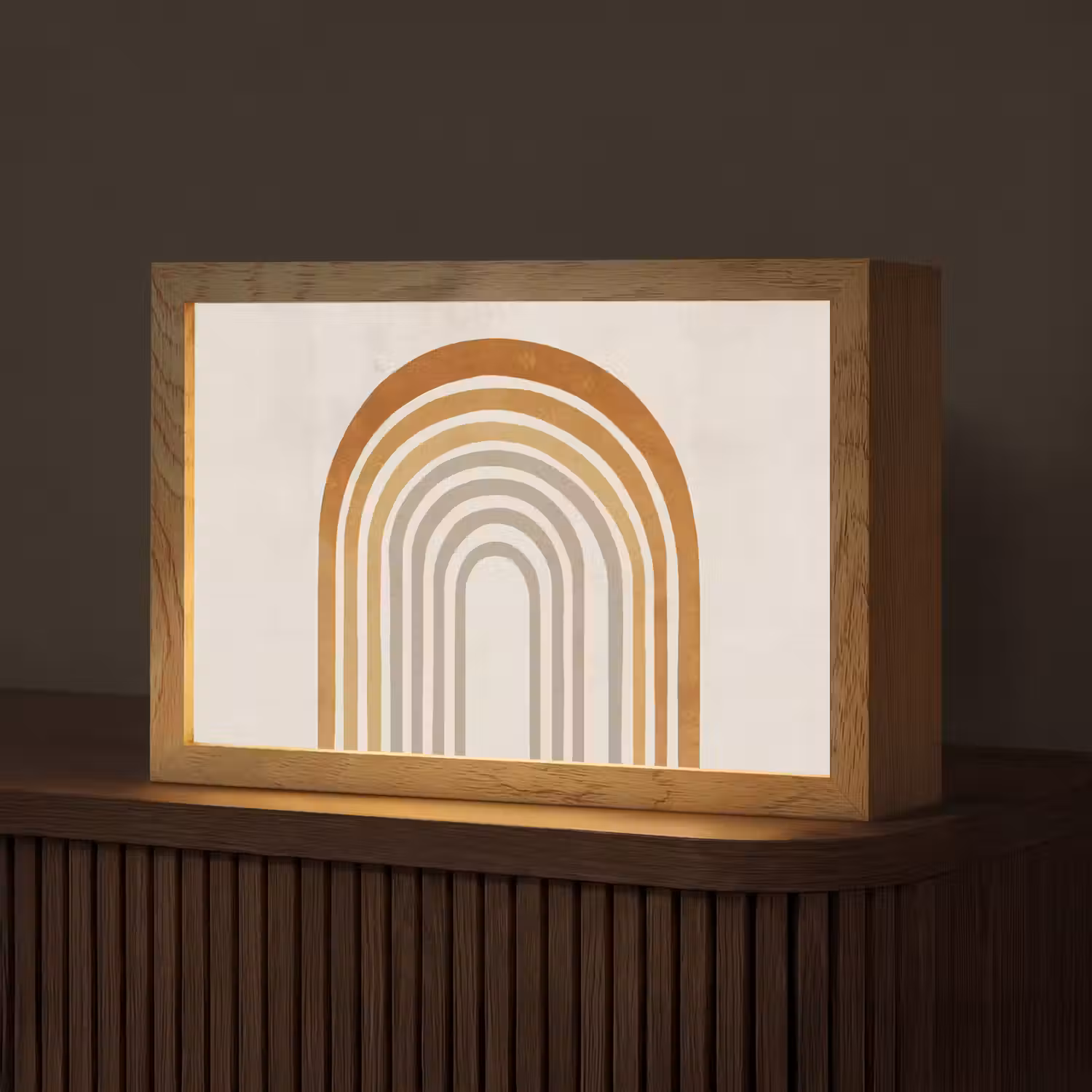 Minimalistisch - Boog - Lijnen - Beige Light Box met kabel (Tafellamp) klein -z3d_website
