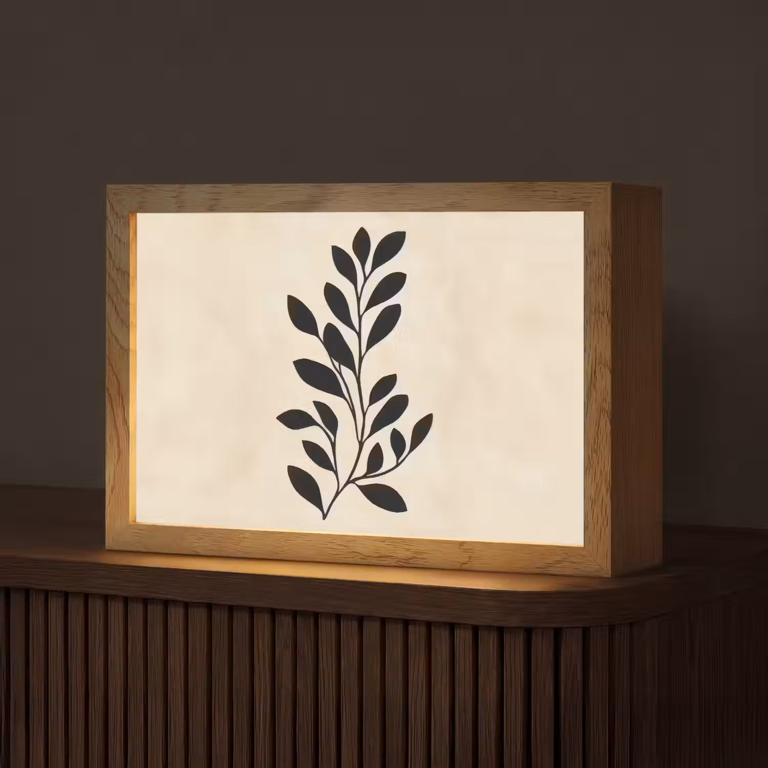 Minimalistisch - Tak - Bladeren - Zwart Light Box met kabel (Tafellamp) klein -z3d_website