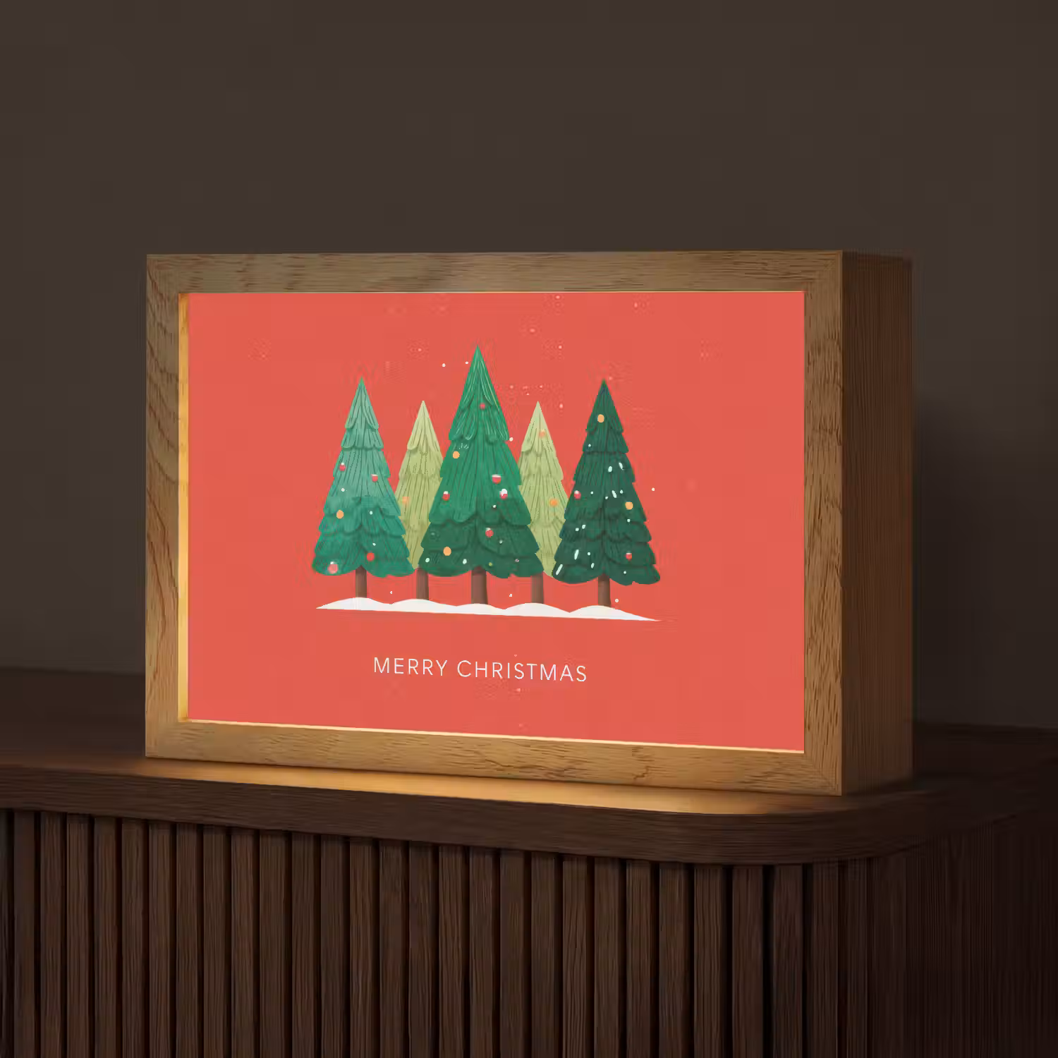 Minimalistisch - Kerstbomen - Rood - Sneeuw Light Box met kabel (Tafellamp) klein -z3d_website