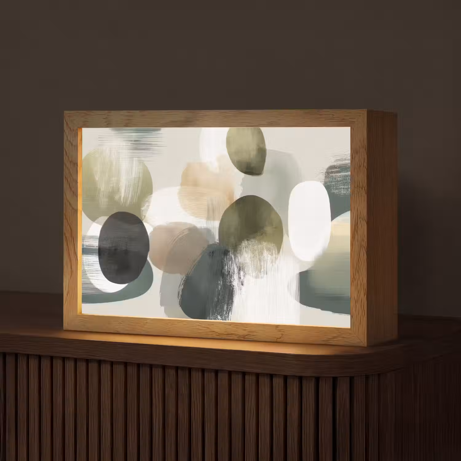 Minimalistisch - Cirkels - Penseelstreken - Beige Light Box met kabel (Tafellamp) klein -z3d_website