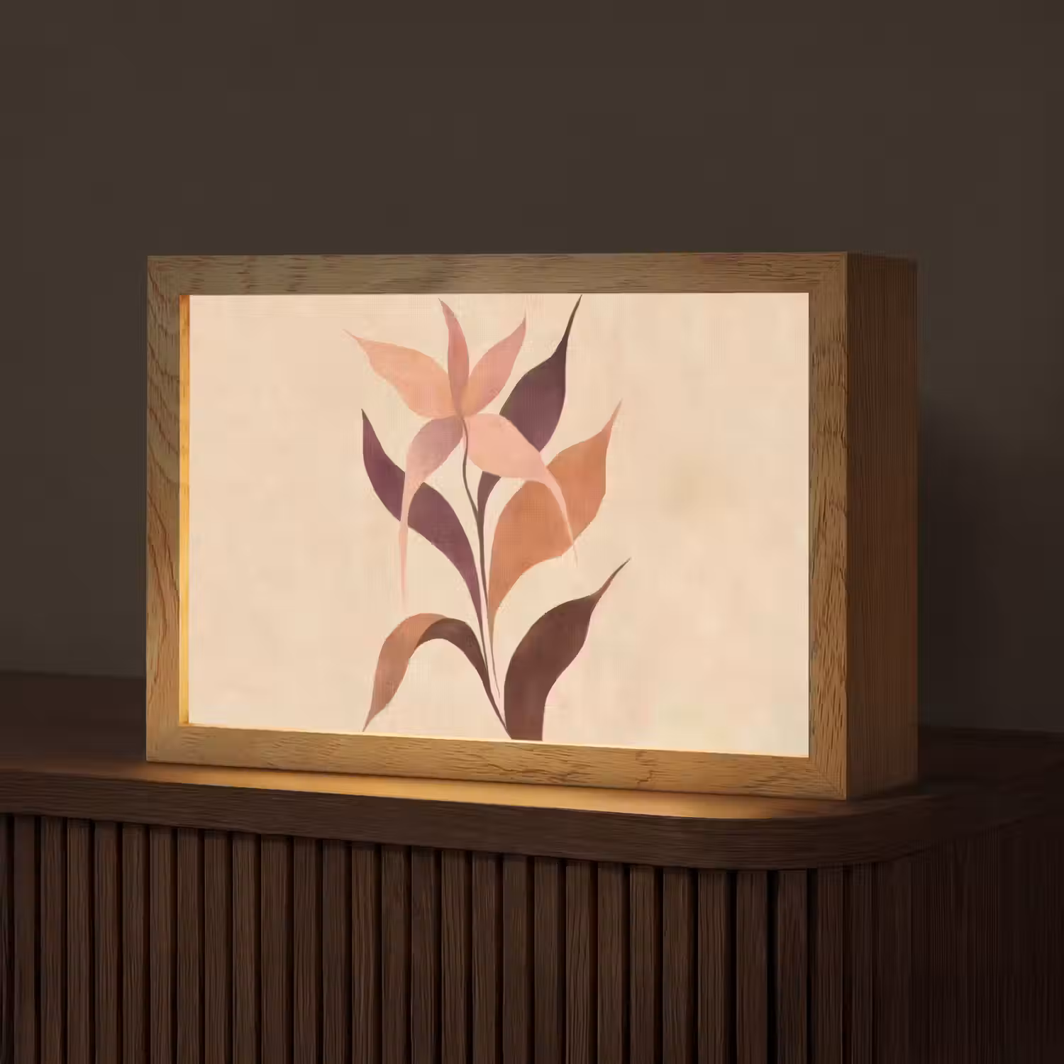 Minimalistisch - Bloem - Bladeren - Beige Light Box met kabel (Tafellamp) klein -z3d_website