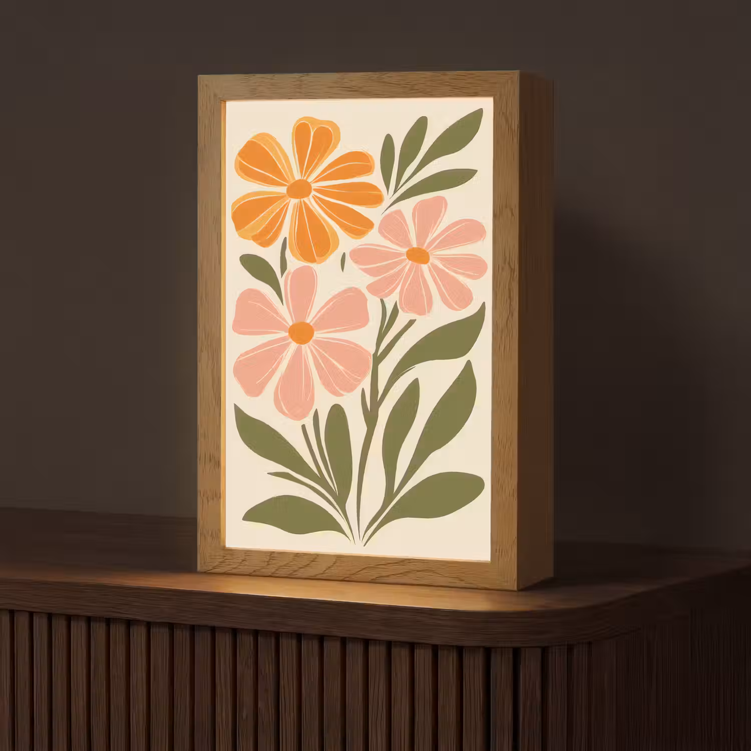 Minimalistisch - Bloemen - Bladeren - Roze Light Box met kabel (Tafellamp) klein -z3d_website