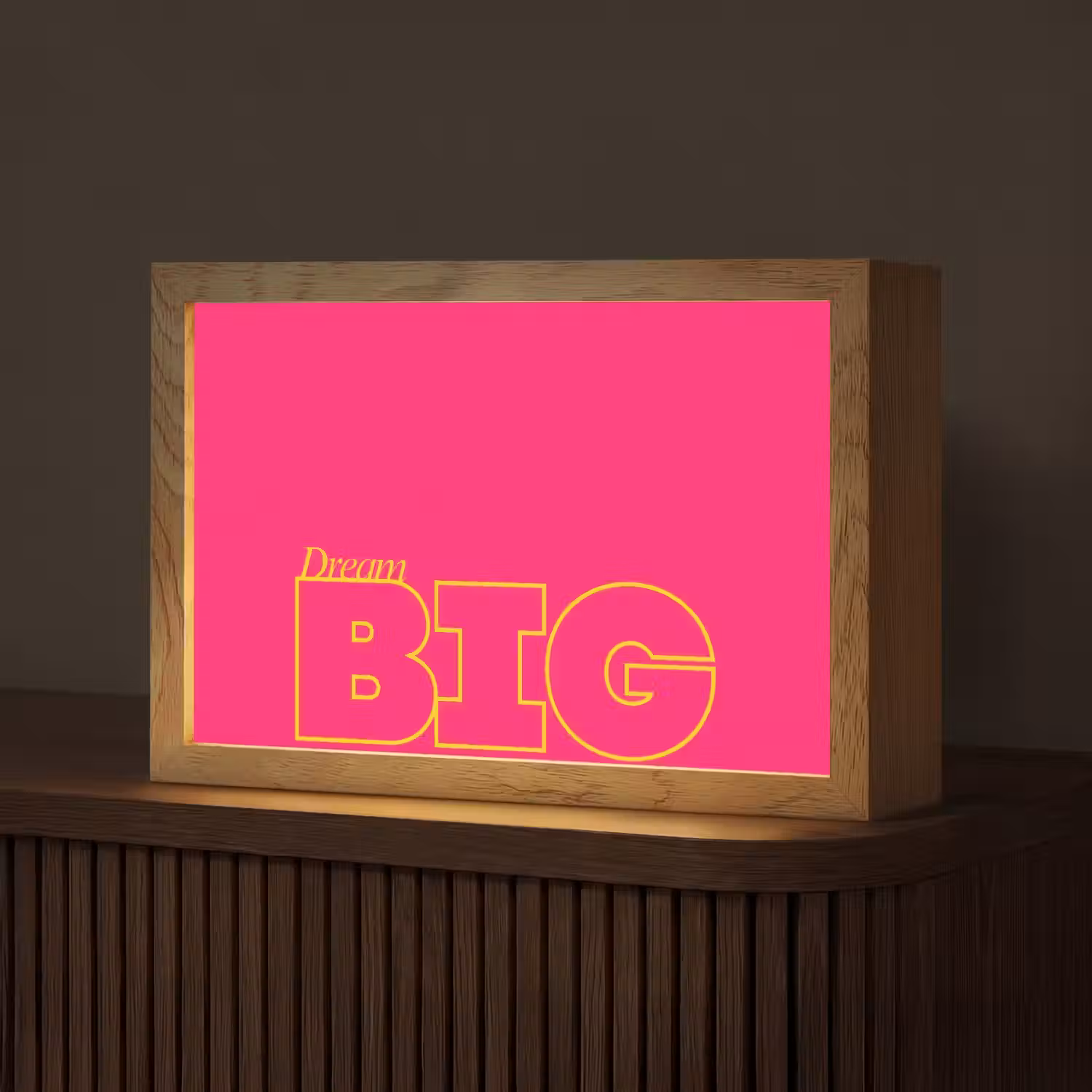 Minimalistisch - Roze - Dream big - Grafisch Light Box met kabel (Tafellamp) klein -z3d_website