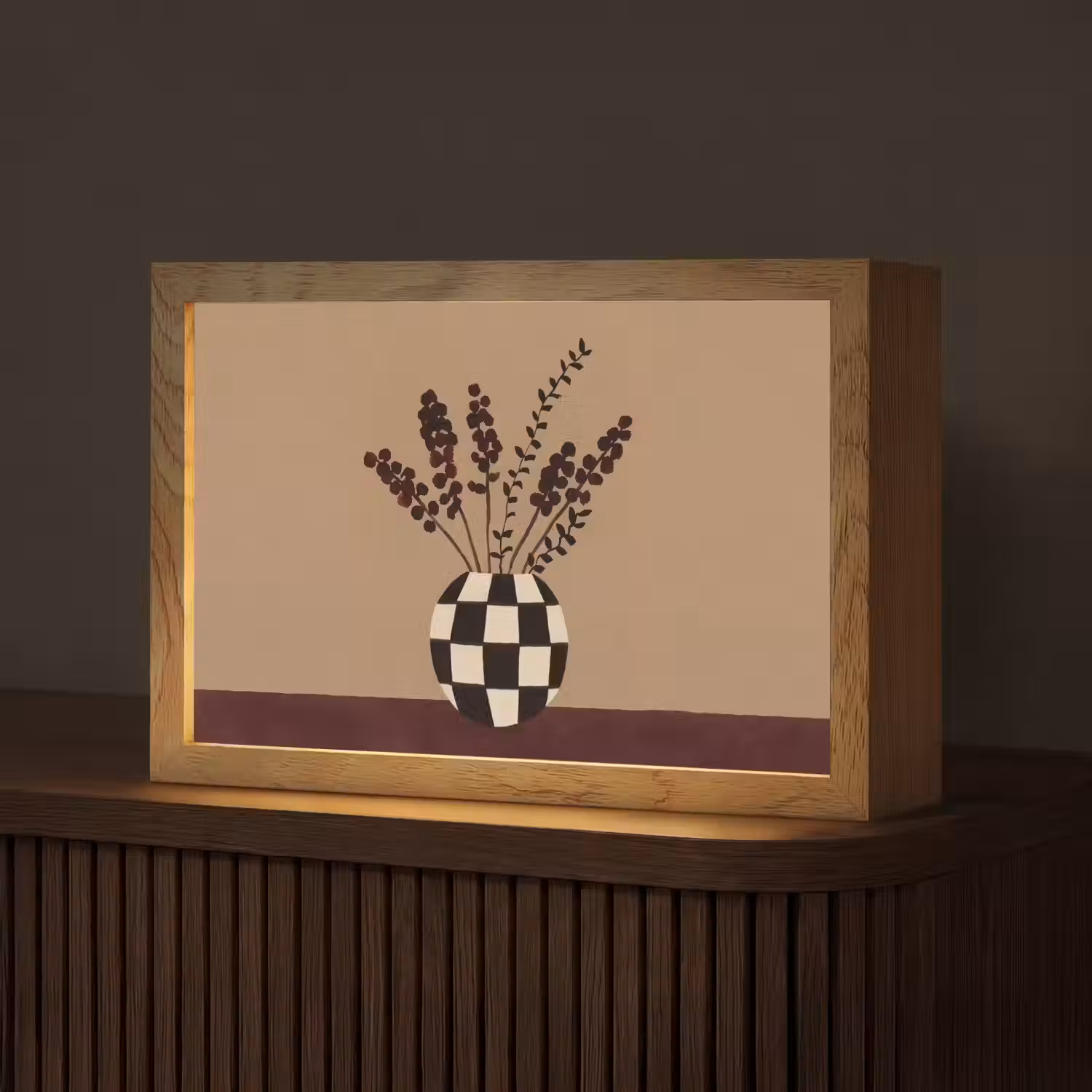 Minimalistisch - Vaas - Bloemen - Bruin Light Box met kabel (Tafellamp) klein -z3d_website