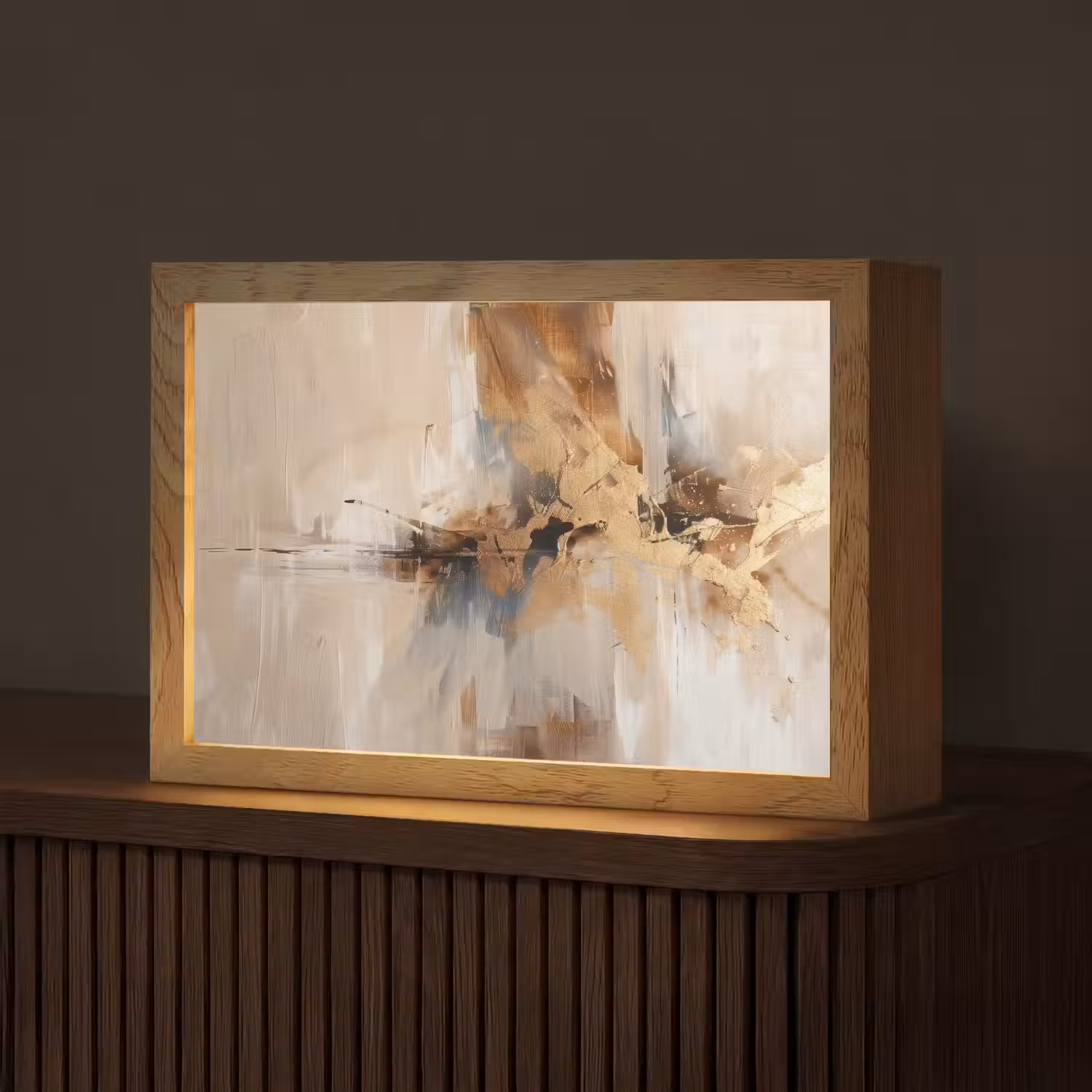 Modern - Bruin - Abstract - Beige Light Box met kabel (Tafellamp) klein -z3d_website