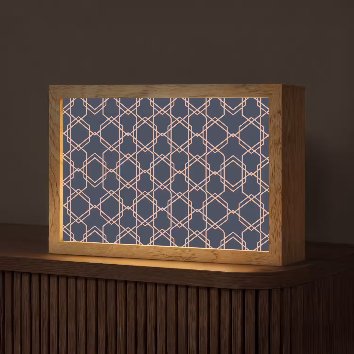 Modern - Patroon - Donkerblauw - Roze Light Box met kabel (Tafellamp) klein 924 -z3d_website
