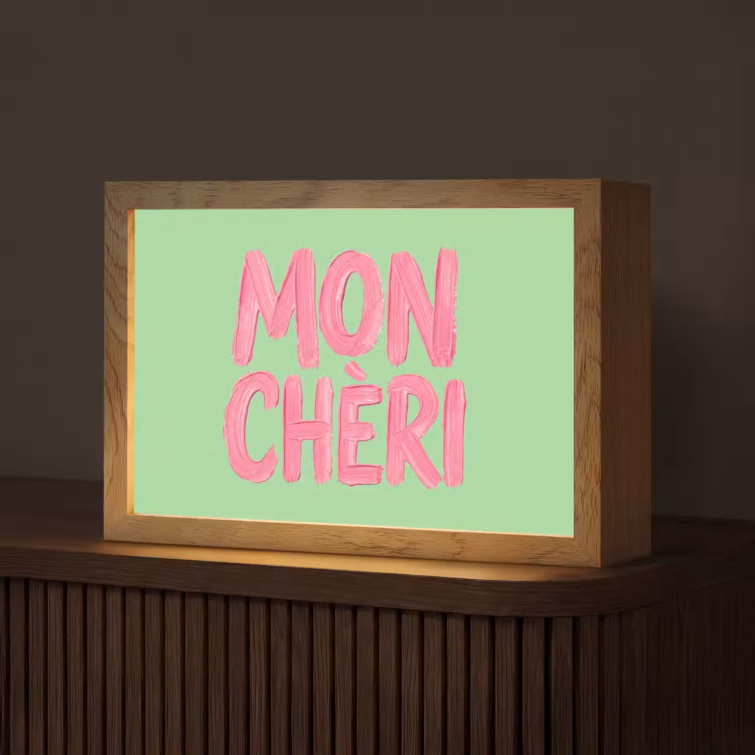 Mon cheri - Groen - Roze Light Box met kabel (Tafellamp) klein -z3d_website