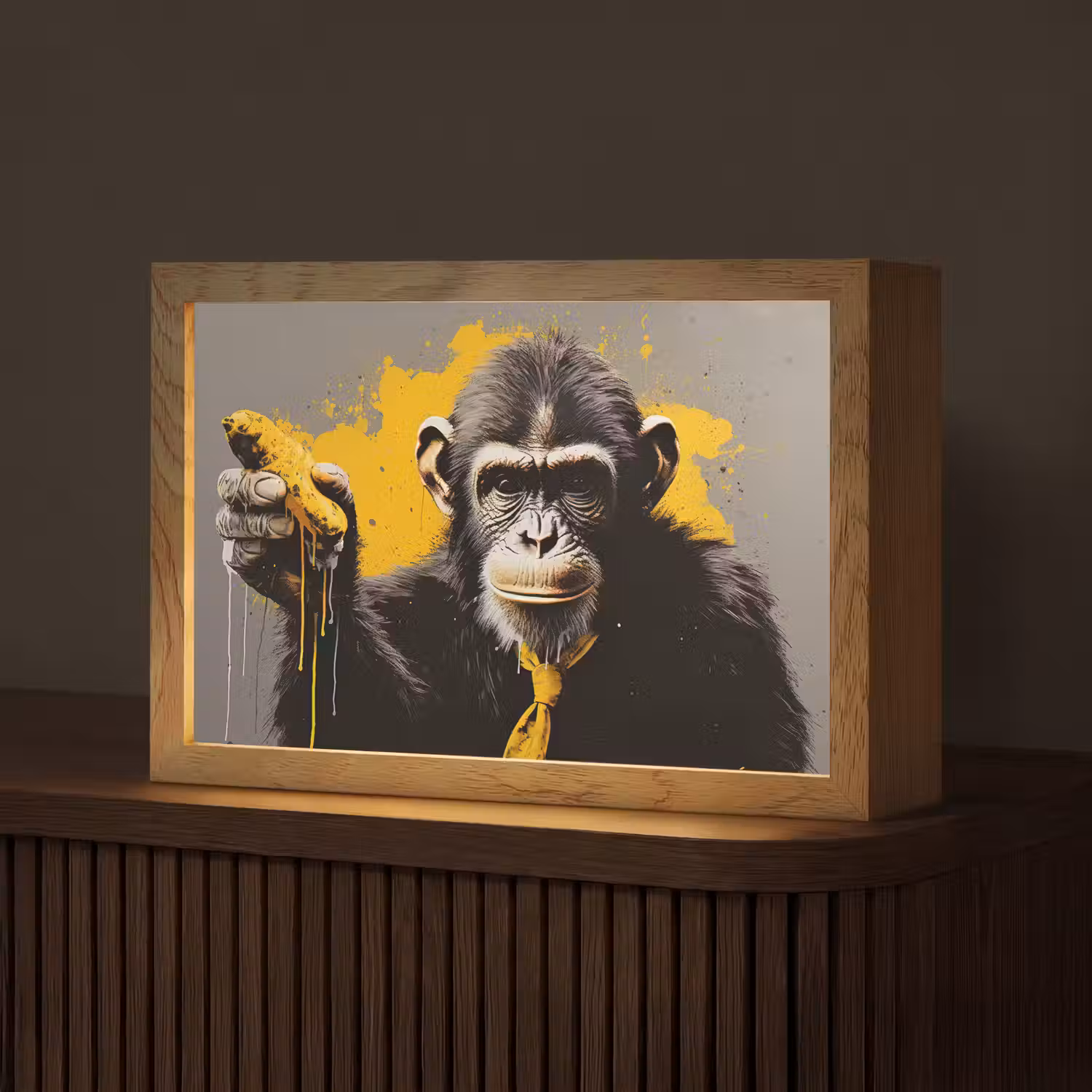 Aap - Chimpansee - Banaan - Geel - Dieren - Stropdas Light Box met kabel (Tafellamp) klein -z3d_website