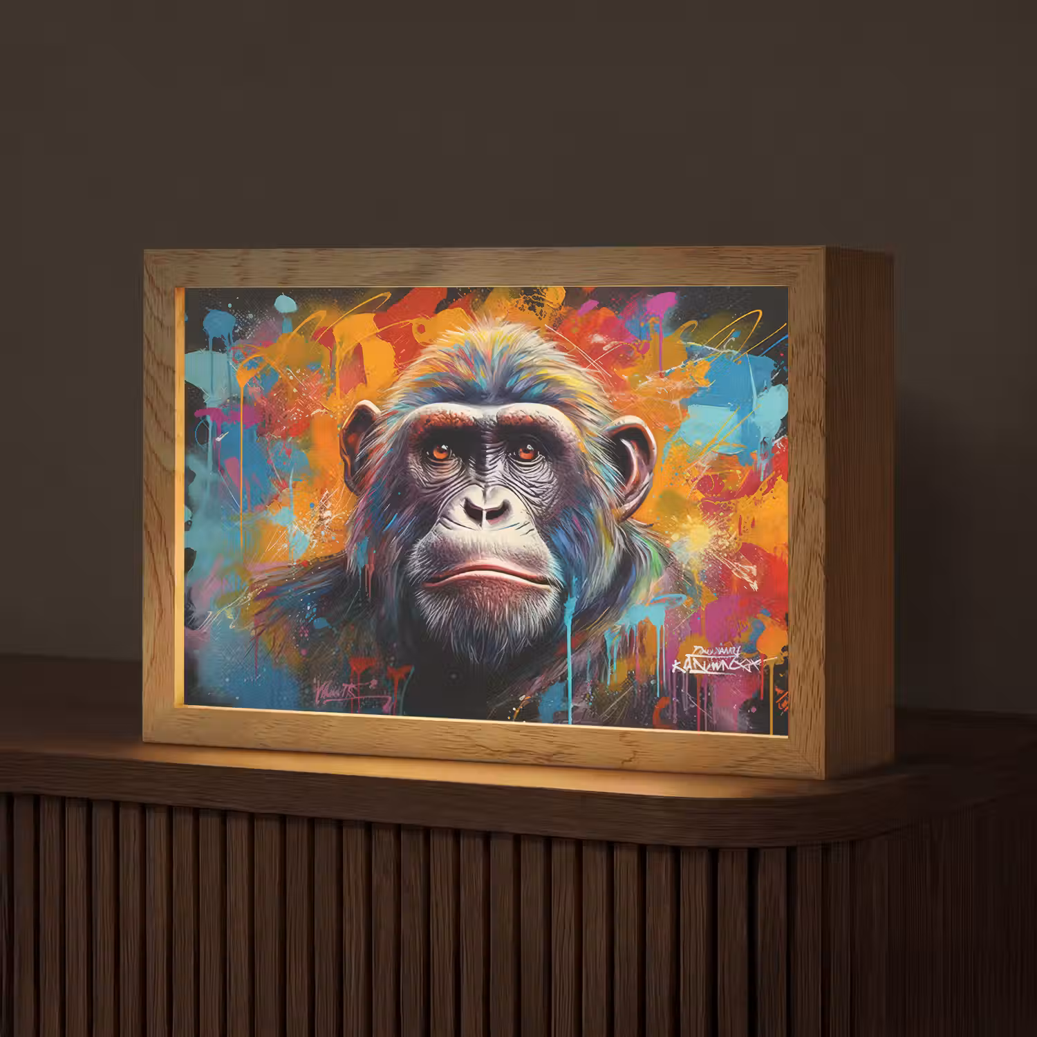 Aap - Gorilla - Graffiti - Dieren - Kleuren Light Box met kabel (Tafellamp) klein -z3d_website