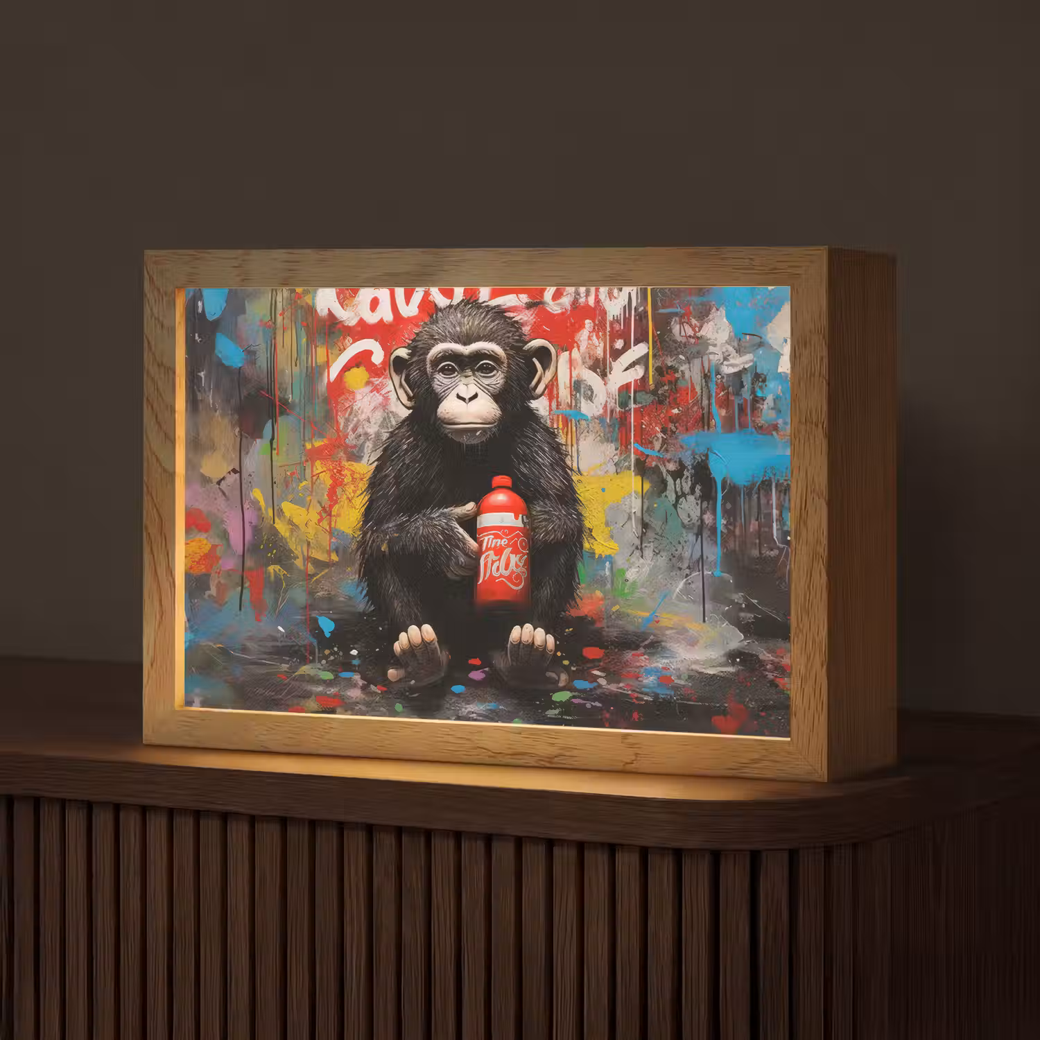 Aap - Graffiti - Dieren - Kunst - Flesje - Kleuren Light Box met kabel (Tafellamp) klein -z3d_website