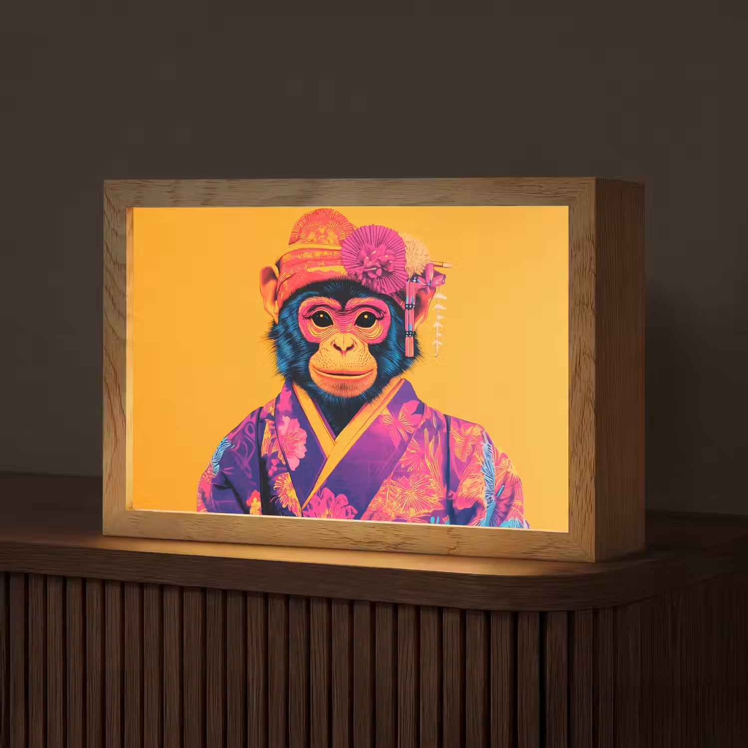 Aap - Kimono - Bloemen - Hoofdtooi Light Box met kabel (Tafellamp) klein -z3d_website