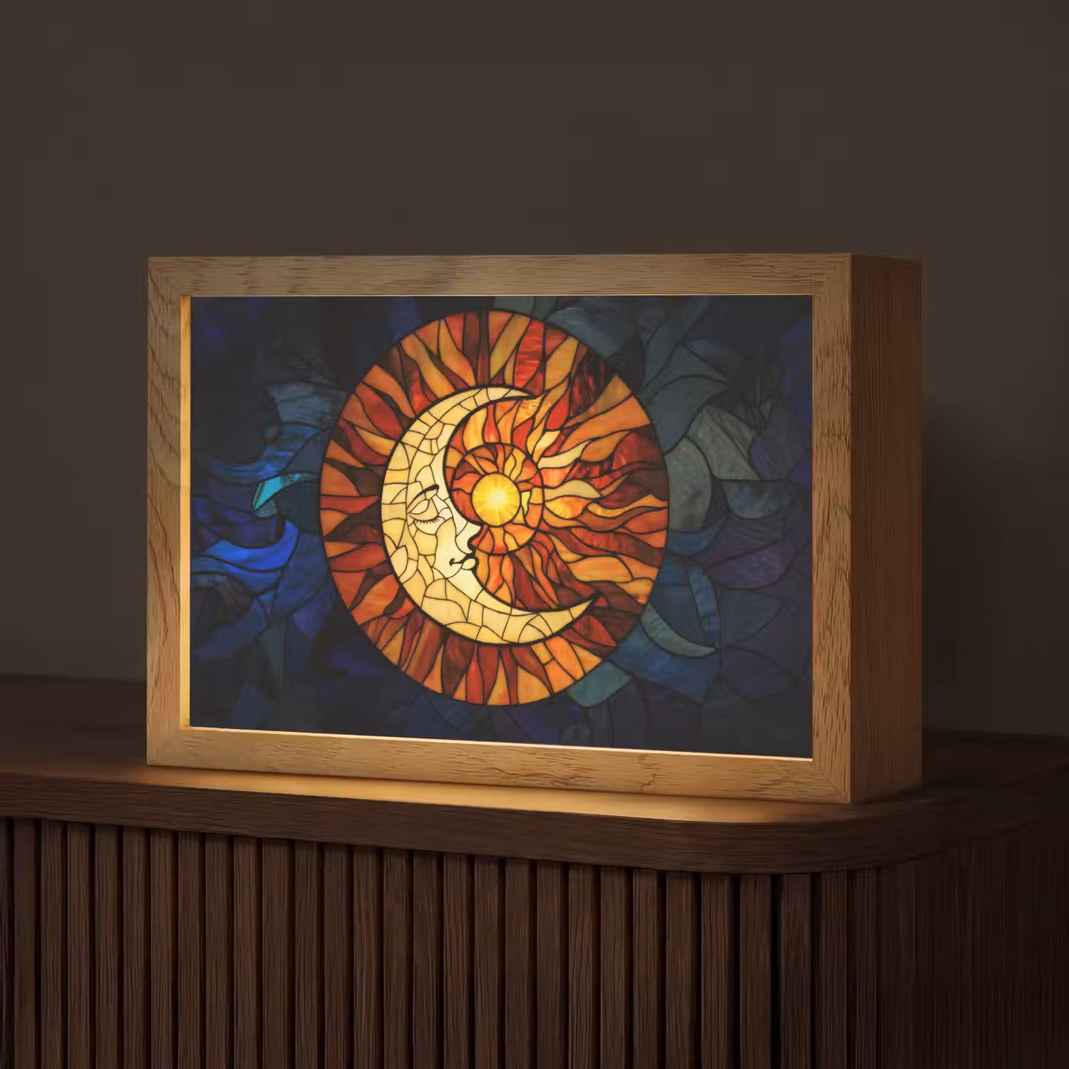 Mozaïek - Glas - Maan - Donkerblauw Light Box met kabel (Tafellamp) klein -z3d_website
