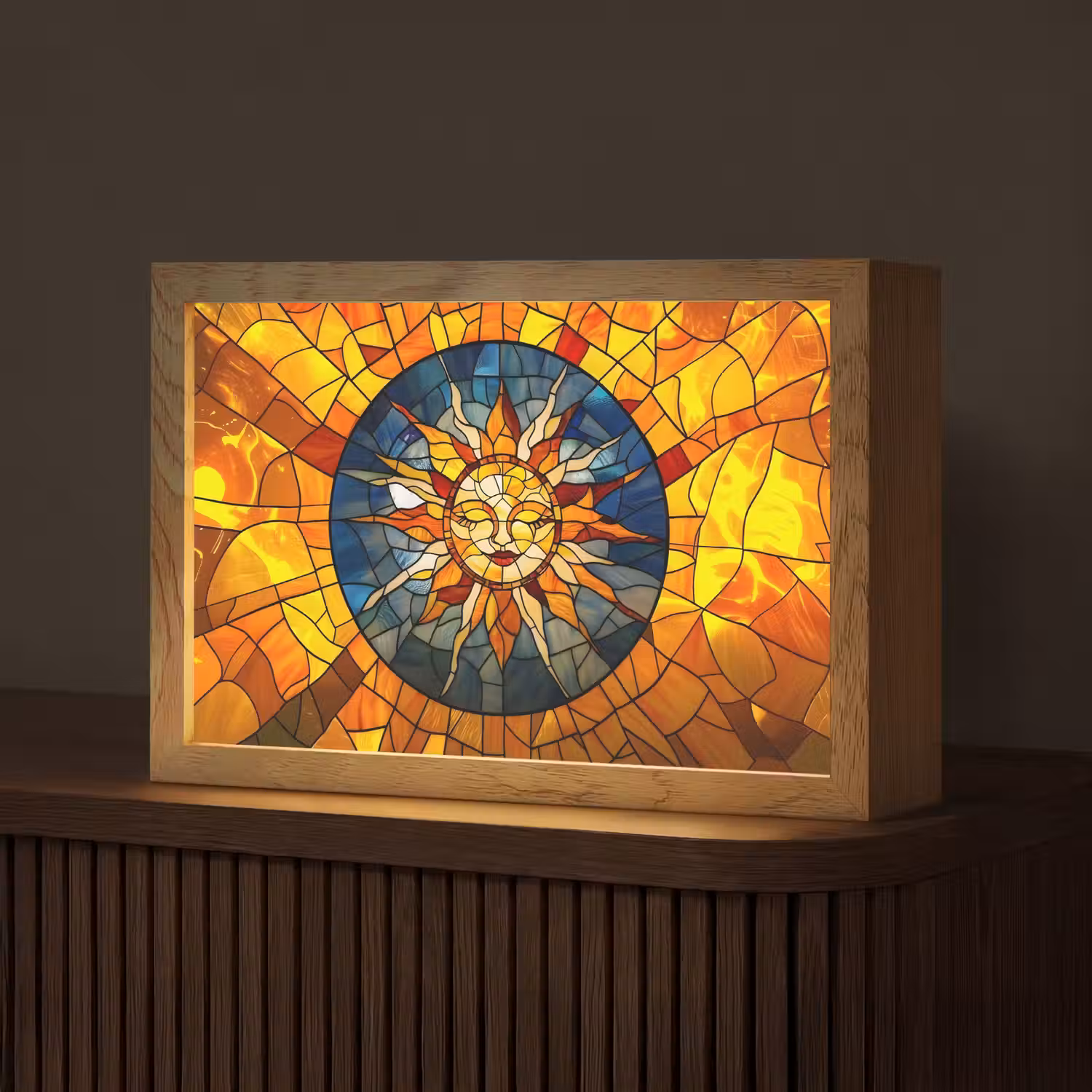 Mozaïek - Zon - Geel - Cirkel Light Box met kabel (Tafellamp) klein -z3d_website