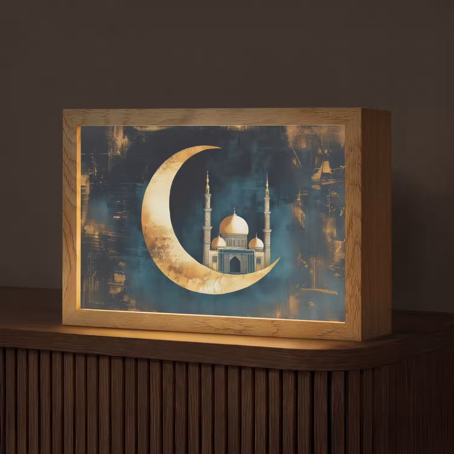 Moskee - Halve maan - Goud - Ramadan - Islamitische Light Box met kabel (Tafellamp) klein -z3d_website