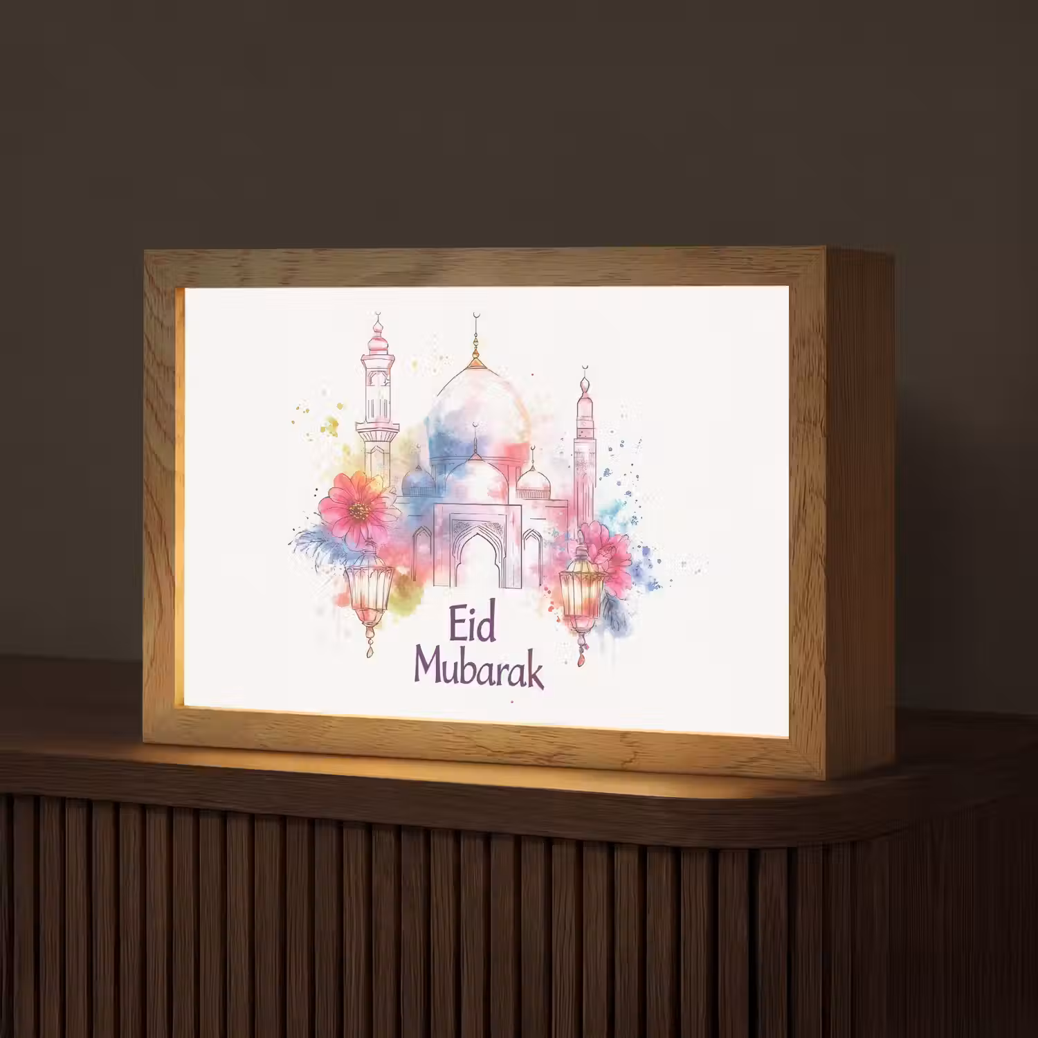 Moskee - Eid Mubarak - Suikerfeest - Kleurrijk - Ramadan - Islamitische Light Box met kabel (Tafellamp) klein -z3d_website