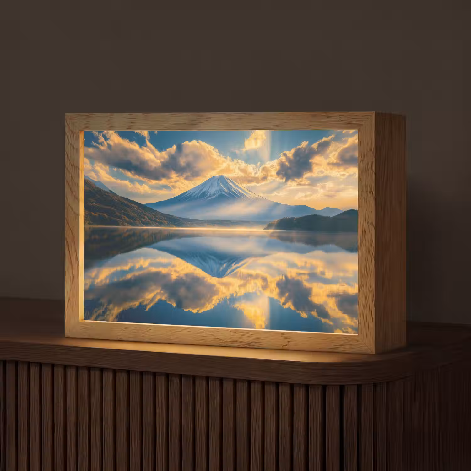 Berg - Rivier - Zonsondergang Light Box met kabel (Tafellamp) klein -z3d_website