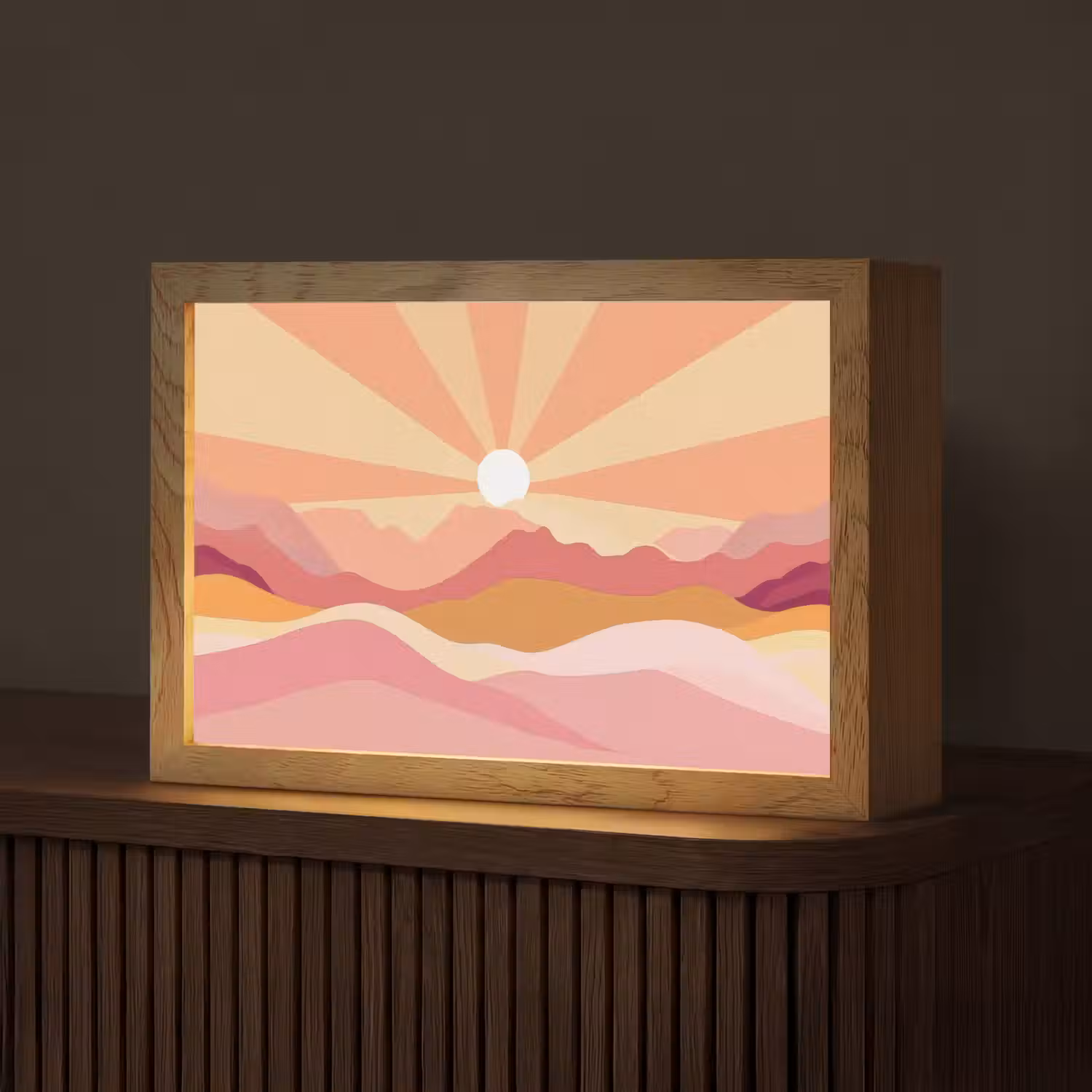 Bergen - Abstract - Zonnestralen - Roze Light Box met kabel (Tafellamp) klein -z3d_website