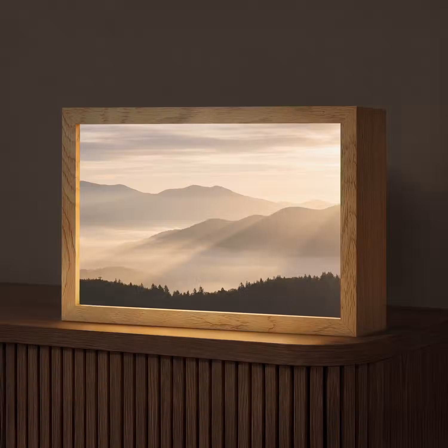Bergen - Mist - Zonnestralen Light Box met kabel (Tafellamp) klein -z3d_website