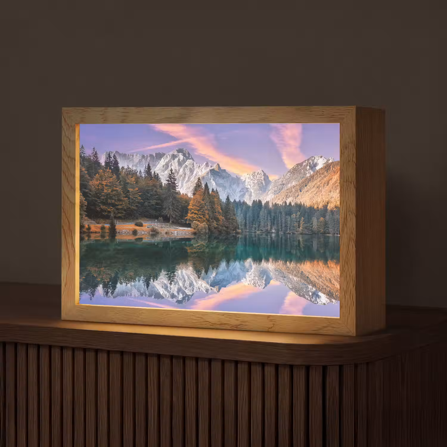 Bergen - Bos - Water - Lucht - Roze - Paars Light Box met kabel (Tafellamp) klein -z3d_website