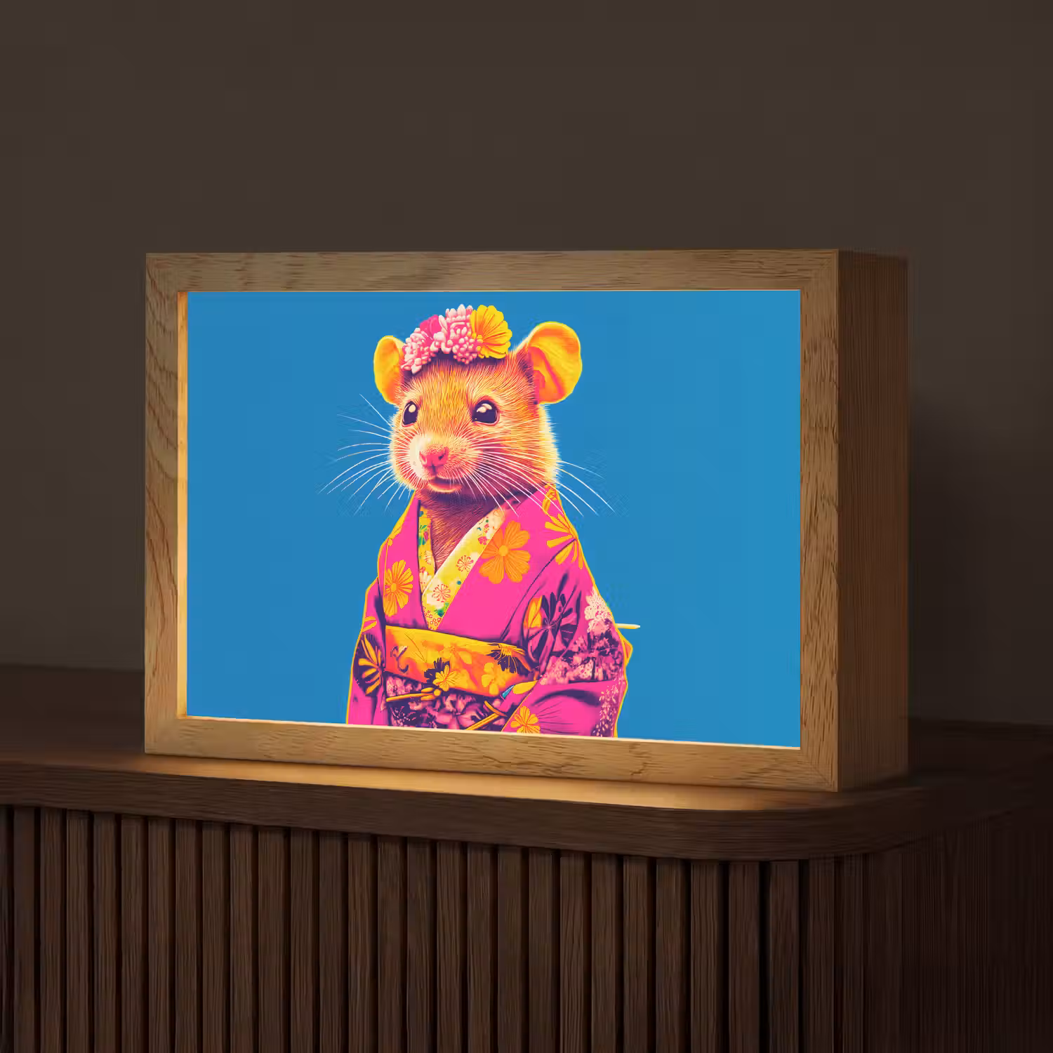 Muis - Kimono - Bloemen - Blauw Light Box met kabel (Tafellamp) klein -z3d_website