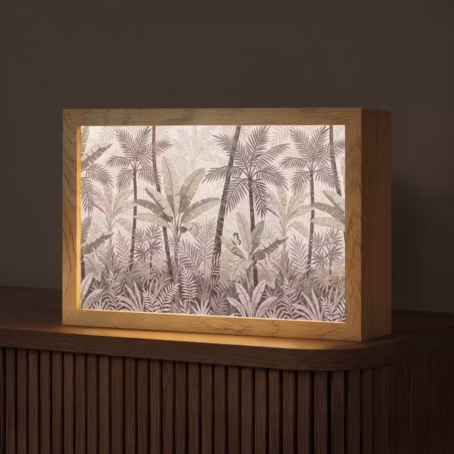 Natuur - Bladeren - Landschap - Mozaïek - Beige Light Box met kabel (Tafellamp) klein -z3d_website