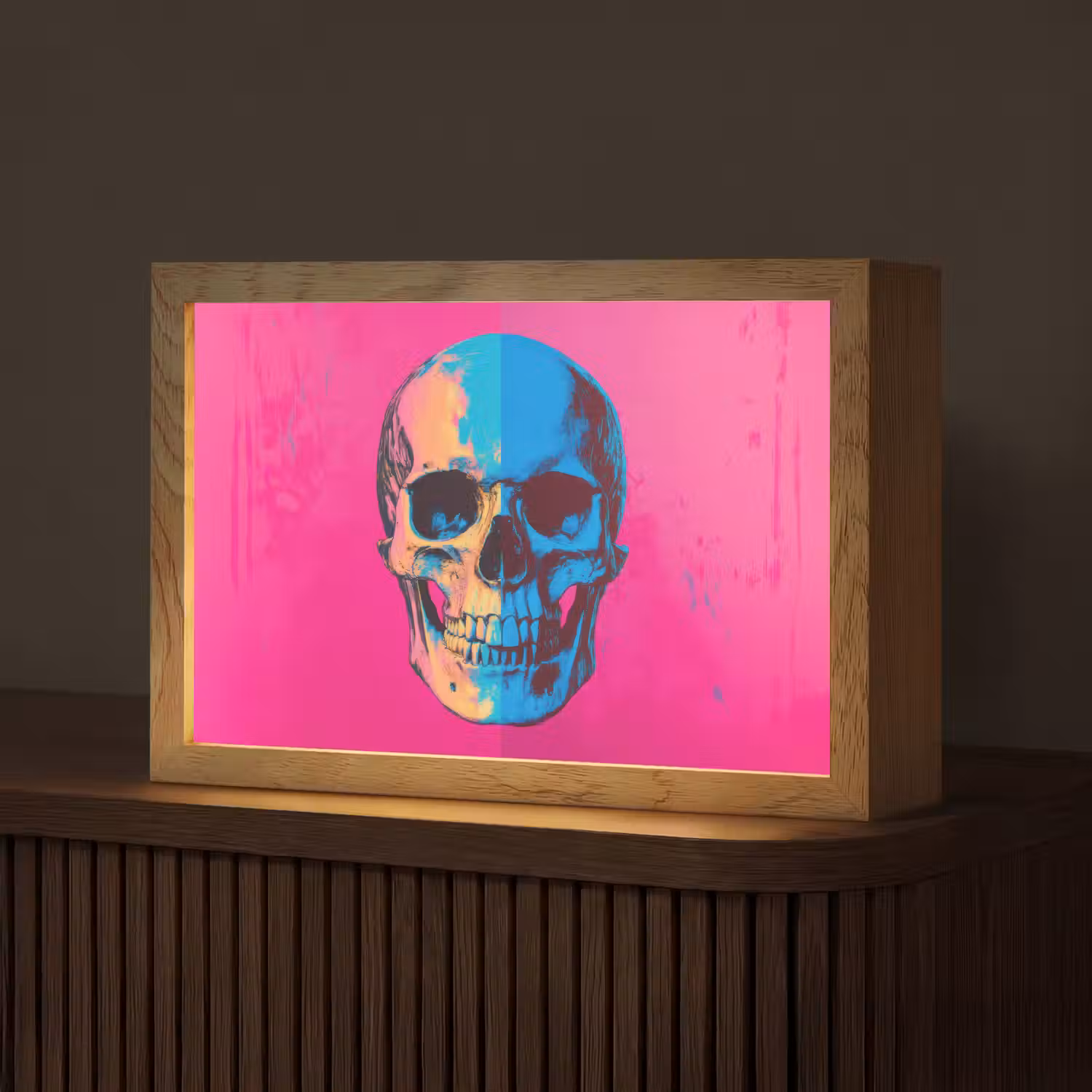 Neon - Blauw - Pop-art - Schedel Light Box met kabel (Tafellamp) klein -z3d_website