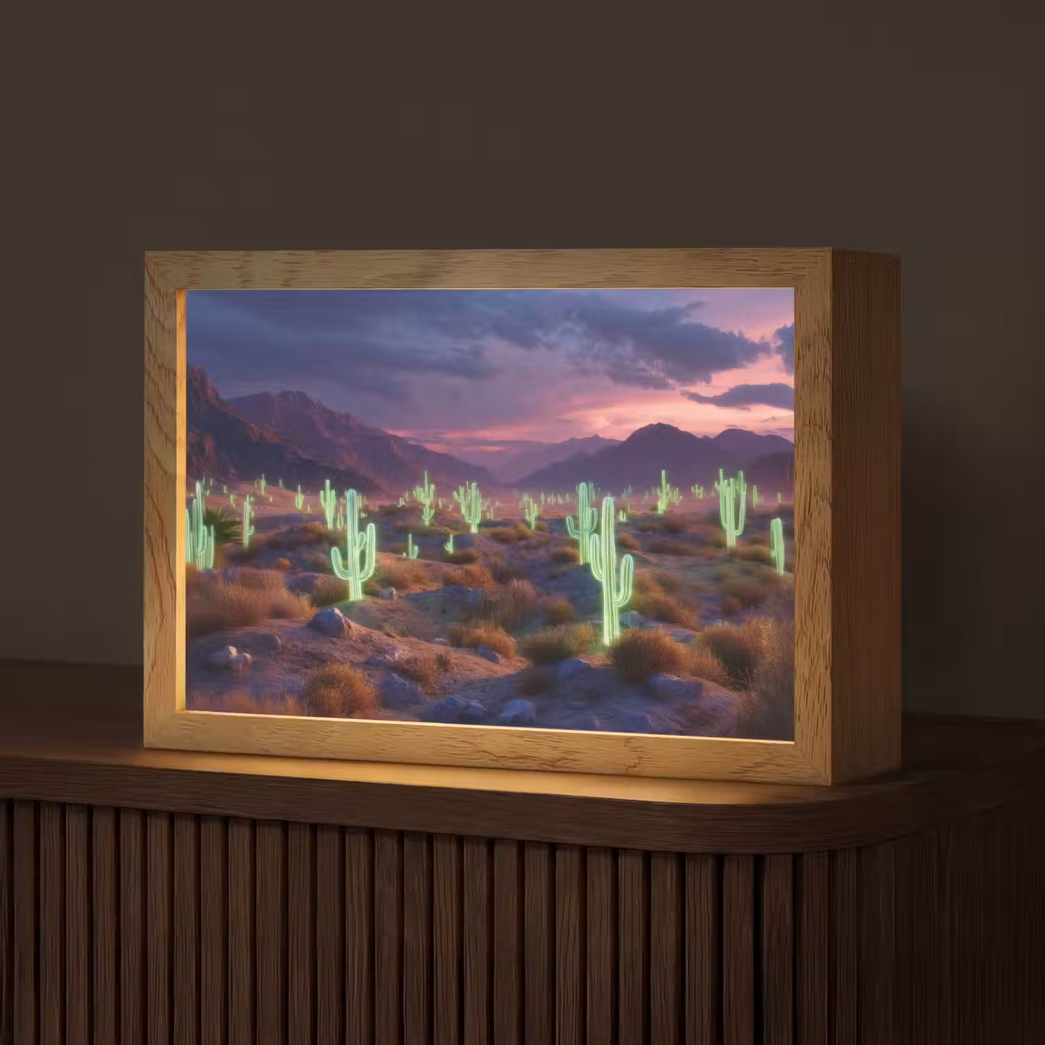 Neon cactussen - Woestijn - Zonsondergang Light Box met kabel (Tafellamp) klein -z3d_website