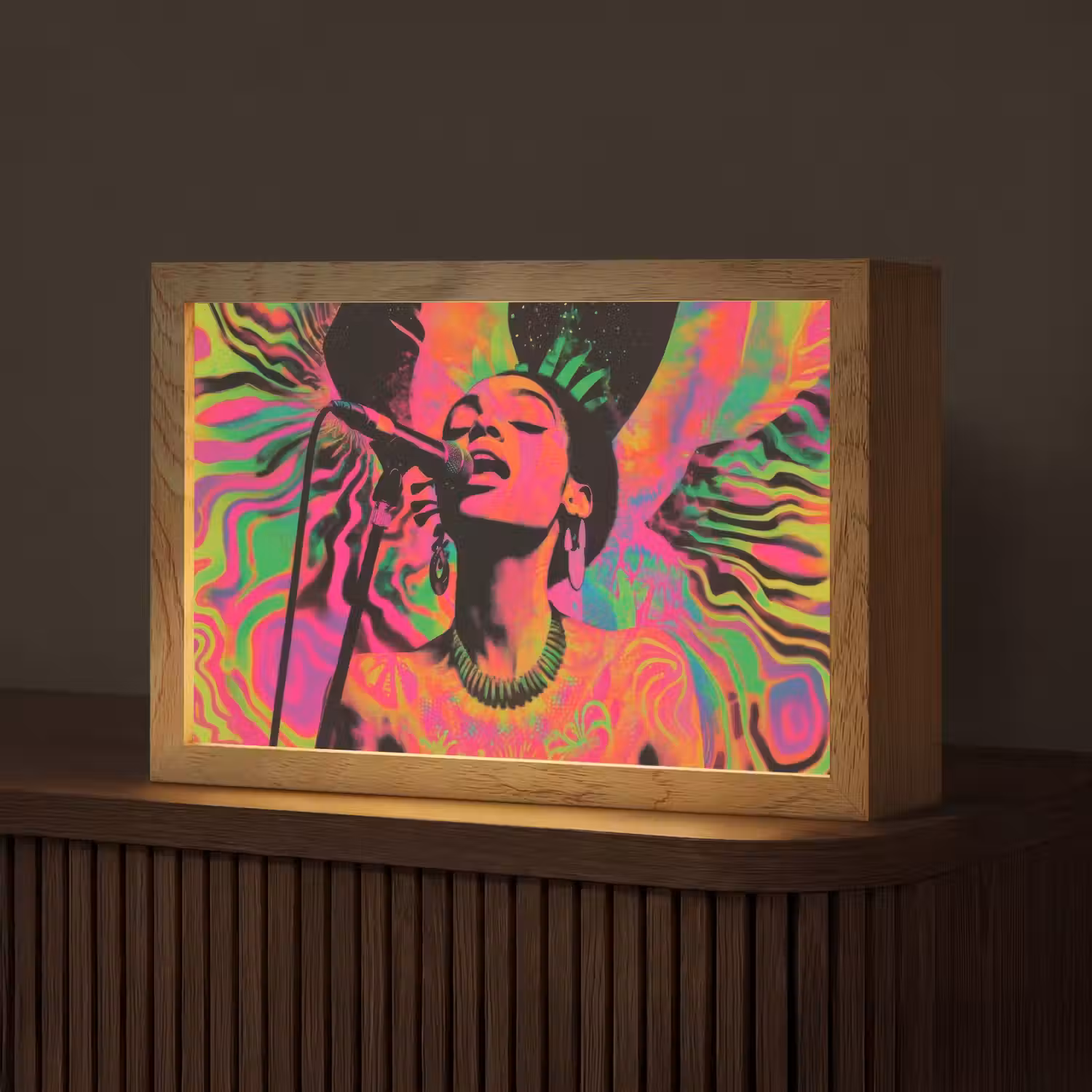 Neon - Vrouw - Microfoon Light Box met kabel (Tafellamp) klein -z3d_website